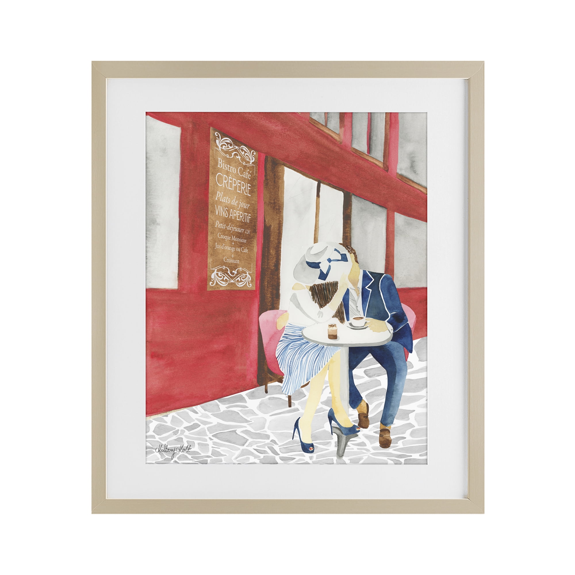 Stupell Industries Kiss At Parisian Cafe Birch Framed Print Under Glass, design by Hillary Holt