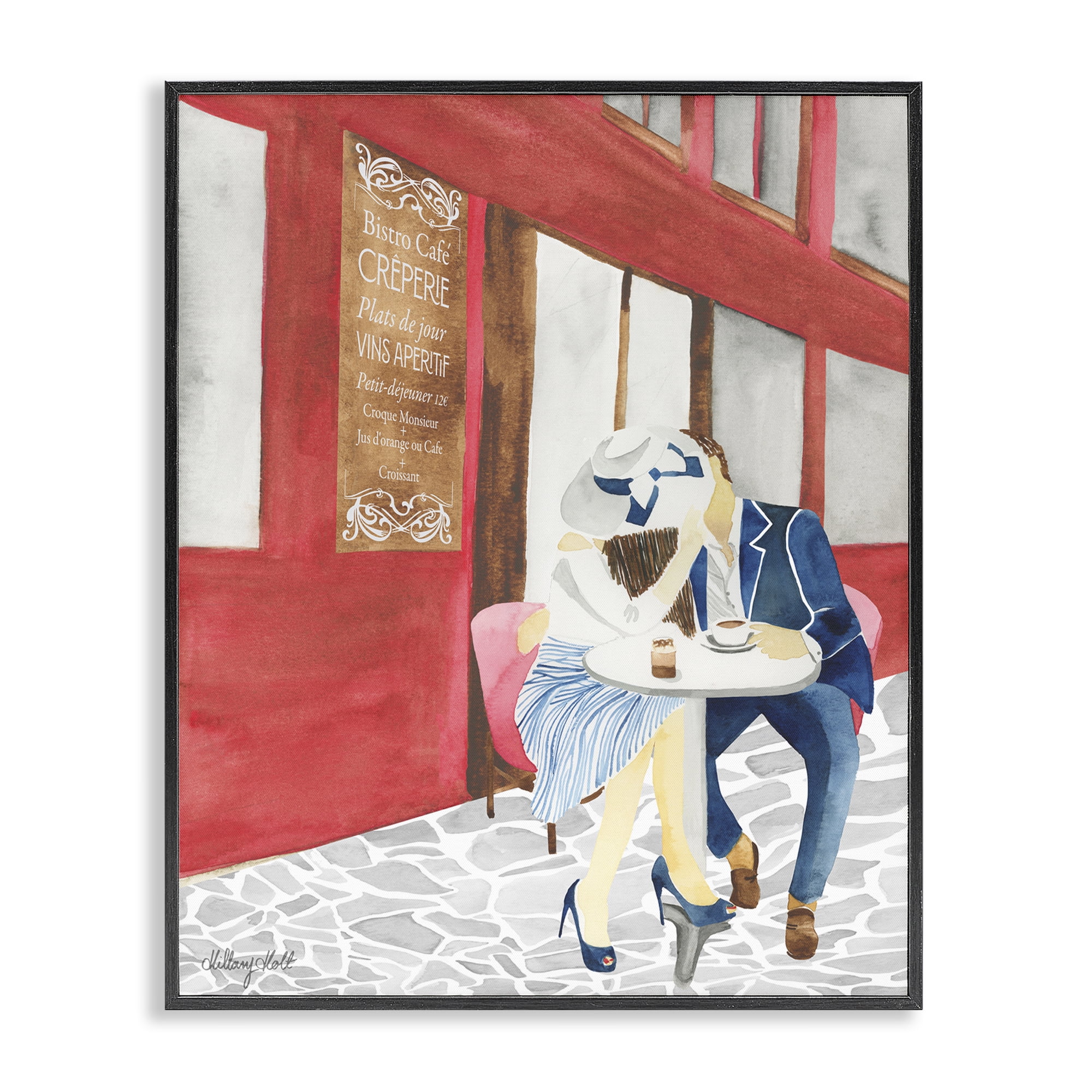 Stupell Industries Kiss At Parisian Cafe Black Framed Giclee Art, design by Hillary Holt