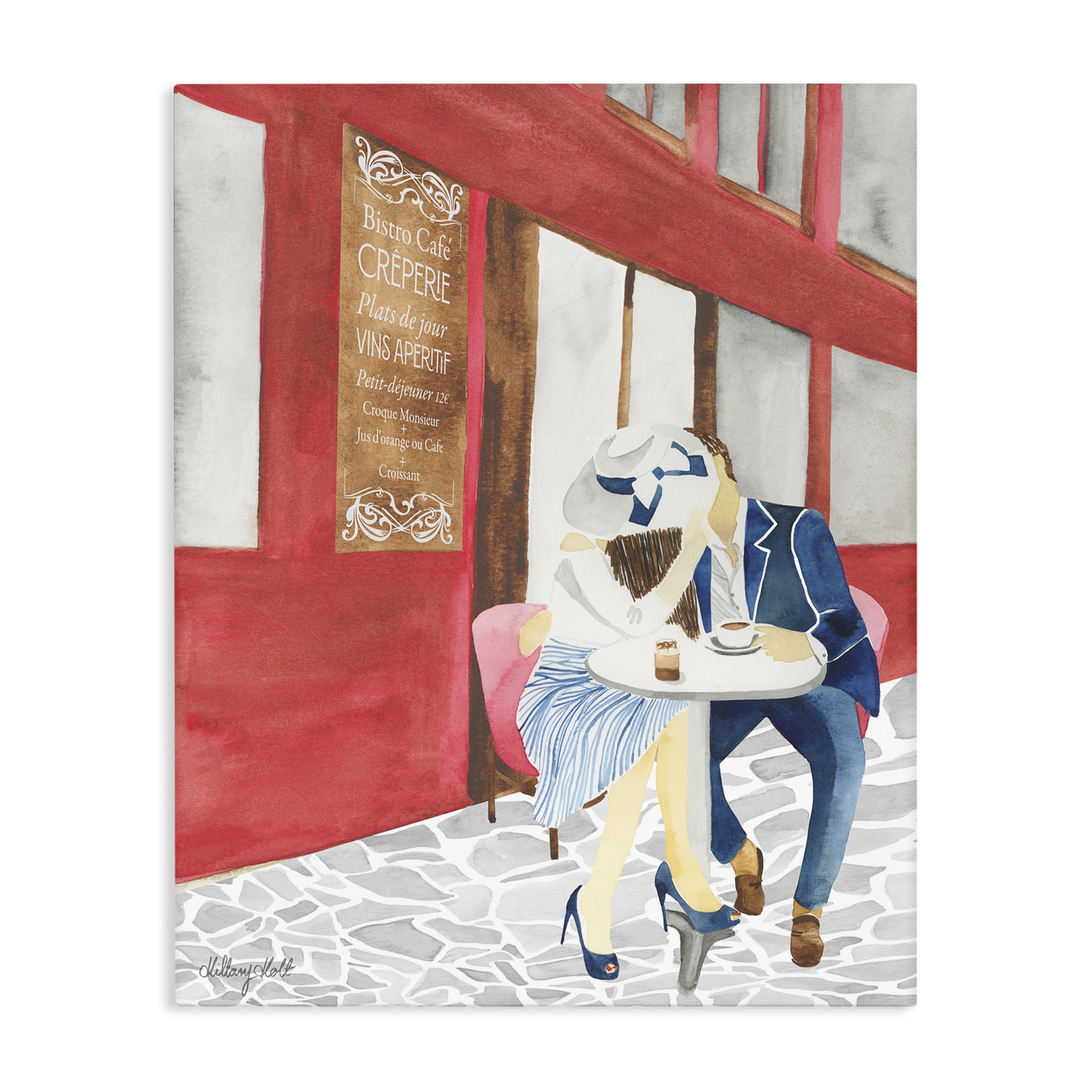 Stupell Industries Kiss At Parisian Cafe Canvas Wall Art, design by Hillary Holt