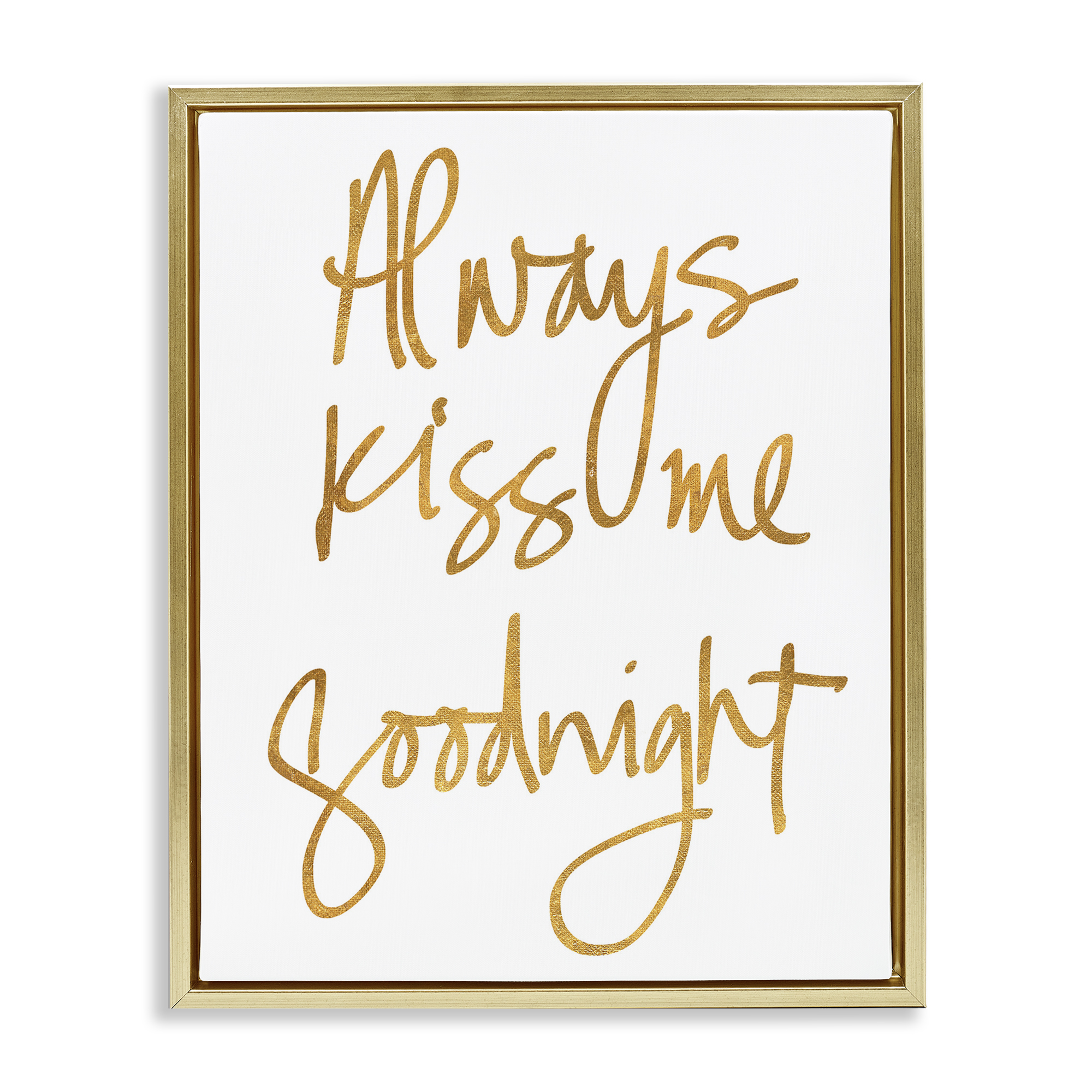 Stupell Industries Kiss Me Goodnight Typography Painting Gold Floater Framed Art Print Wall Art, 25 x 31