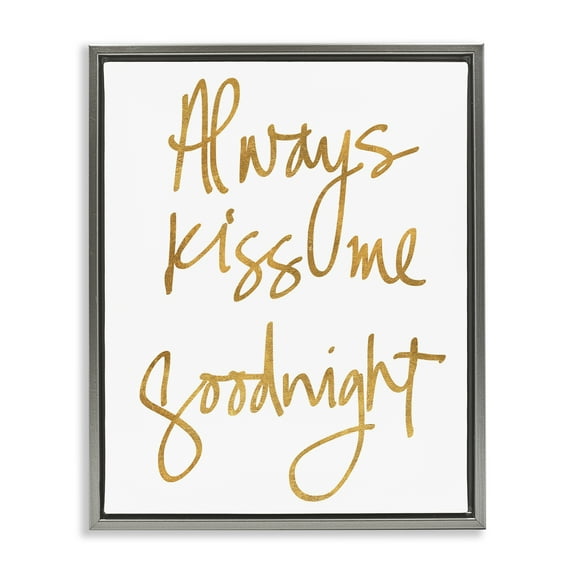 Stupell Industries Kiss Me Goodnight Typography Painting Gray Floater Framed Art Print Wall Art, 17 x 21
