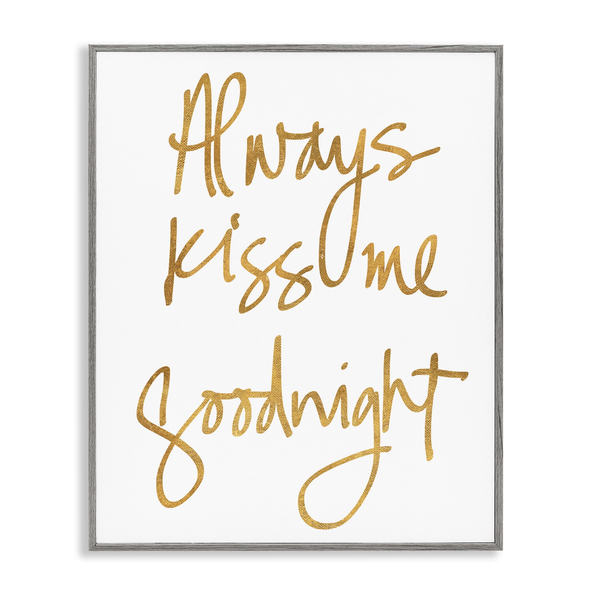 Stupell Industries Kiss Me Goodnight Typography Painting Gray Framed Art Print Wall Art, 11 x 14