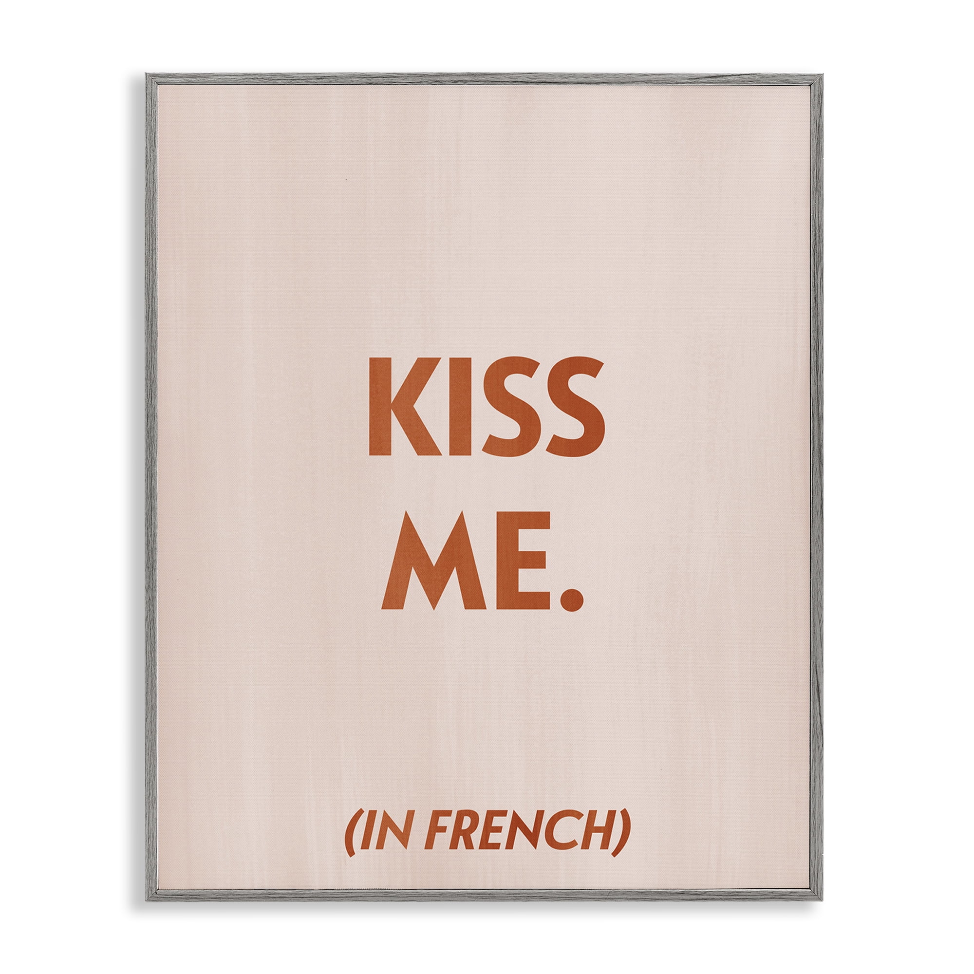 Stupell Industries Kiss Me In French Typography Painting Gray Framed Art Print Wall Art, 16 x 20