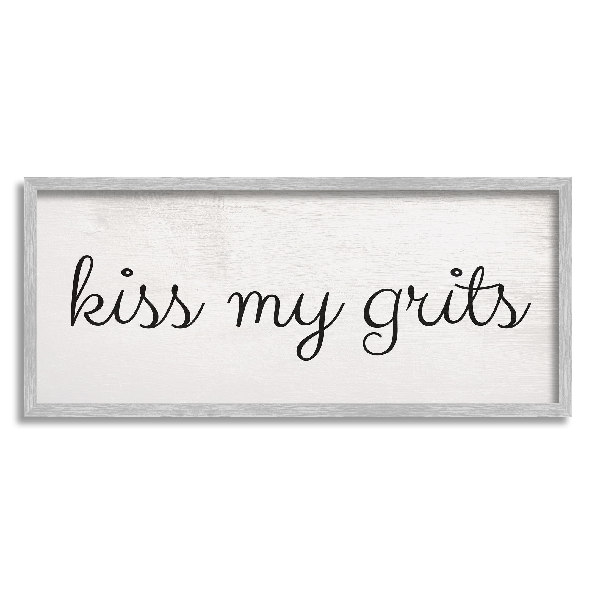 Stupell Industries Kiss My Grits Sassy Southern Slang Charming Typography Humor Painting Gray Framed Art Print Wall Art, 10 x 24