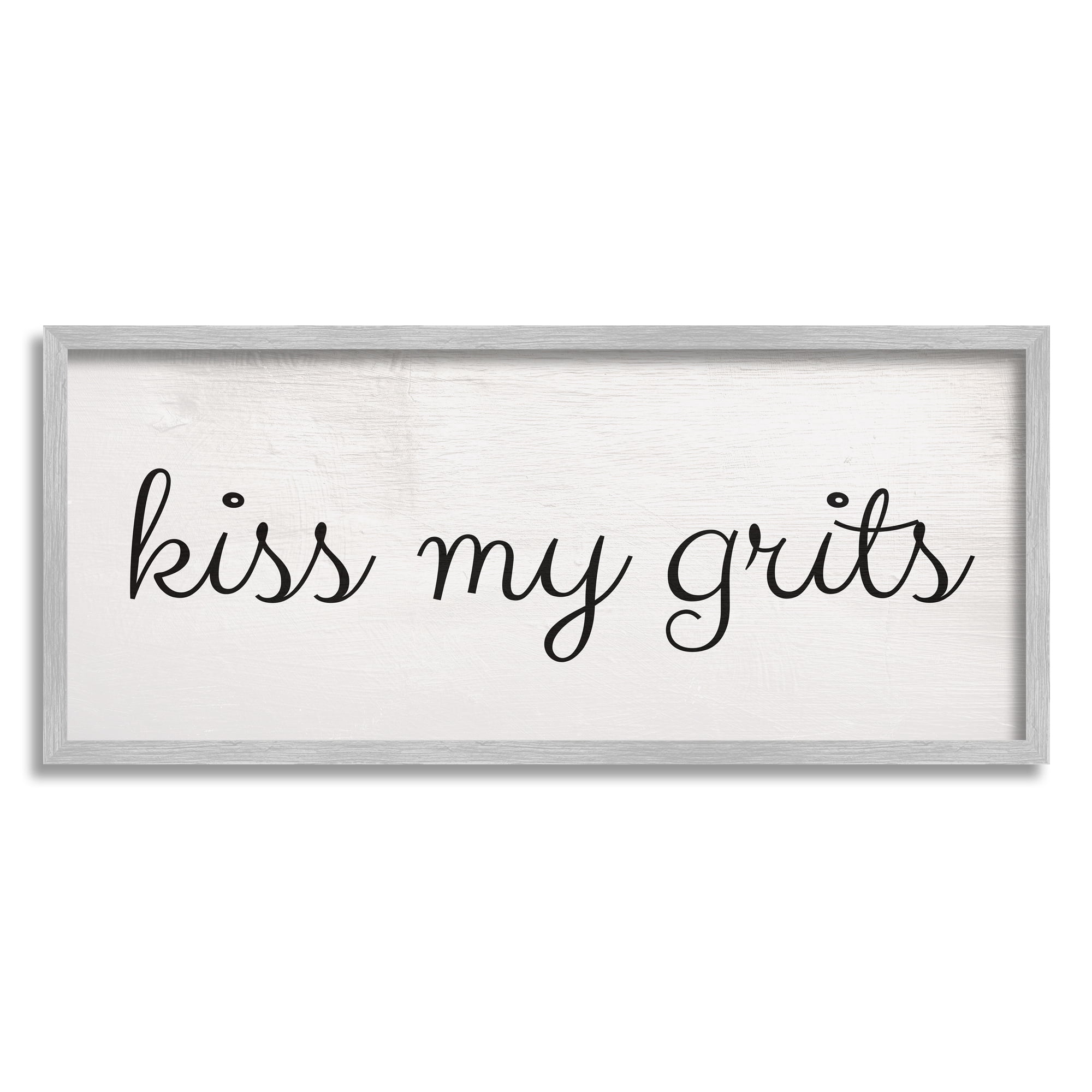 Stupell Industries Kiss My Grits Sassy Southern Slang Charming Typography Humor Painting Gray Framed Art Print Wall Art, 13 x 30