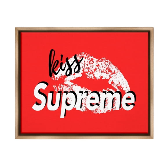 Stupell Industries Kiss Supreme on Red Beauty & Fashion Painting Brown Floater Framed Canvas Art Print Wall Art, 31 x 25