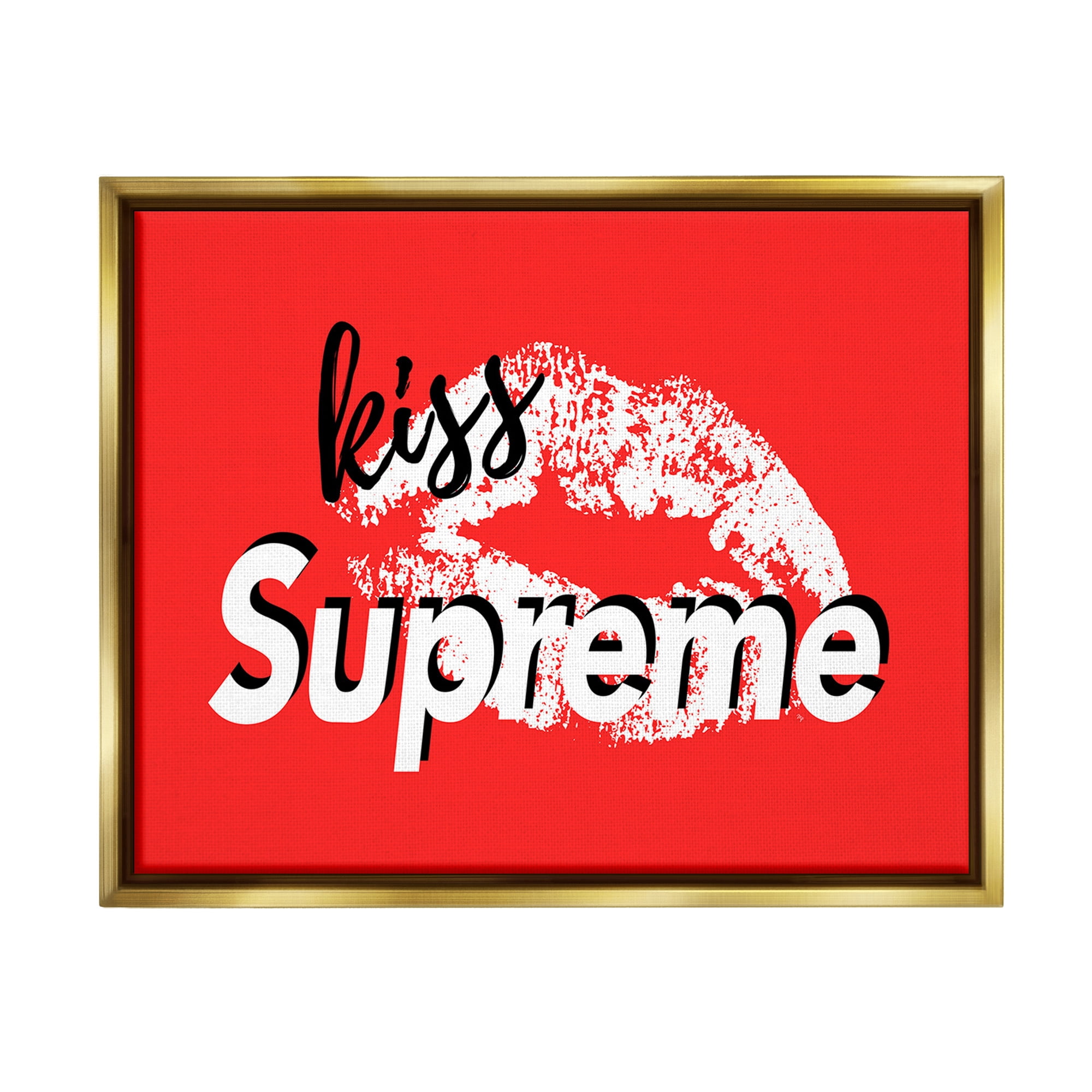 Stupell Industries Kiss Supreme on Red Beauty & Fashion Painting Gold Floater Framed Canvas Art Print Wall Art, 21 x 17