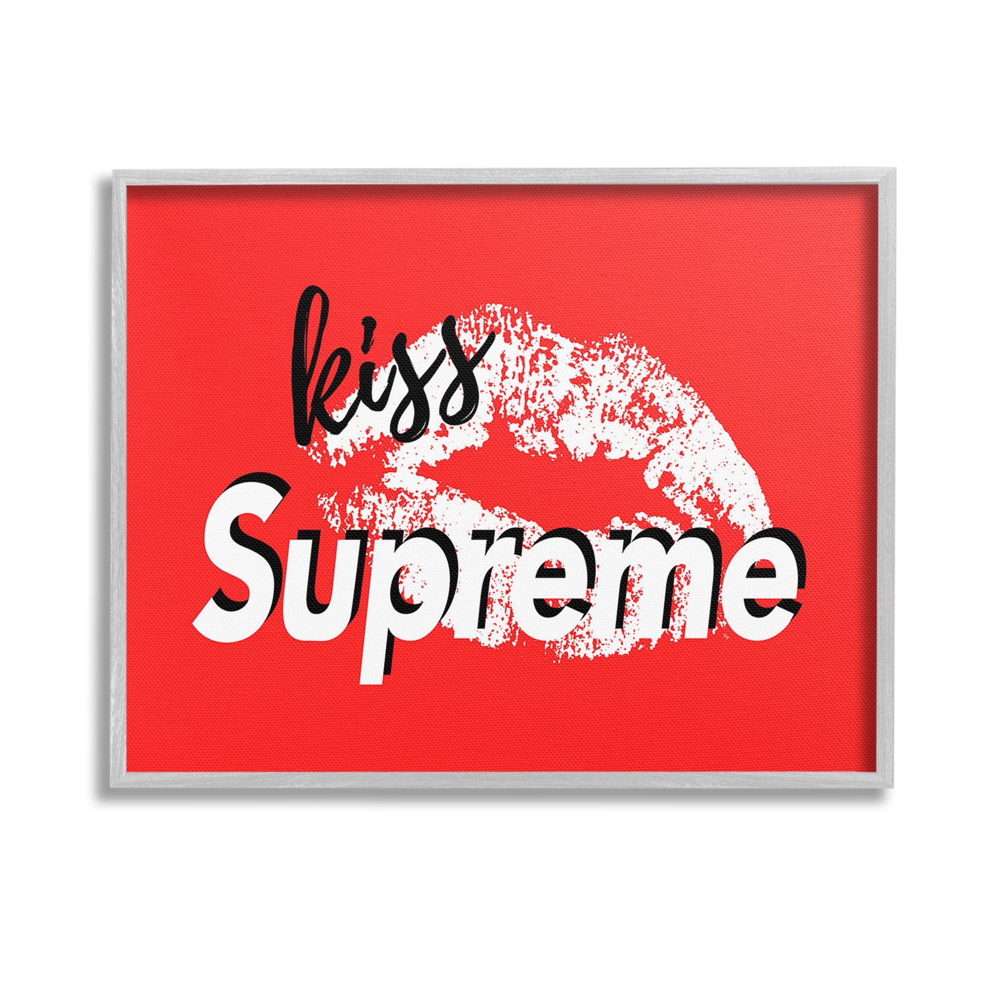 Stupell Industries Kiss Supreme on Red Beauty & Fashion Painting Gray Framed Art Print Wall Art, 14 x 11