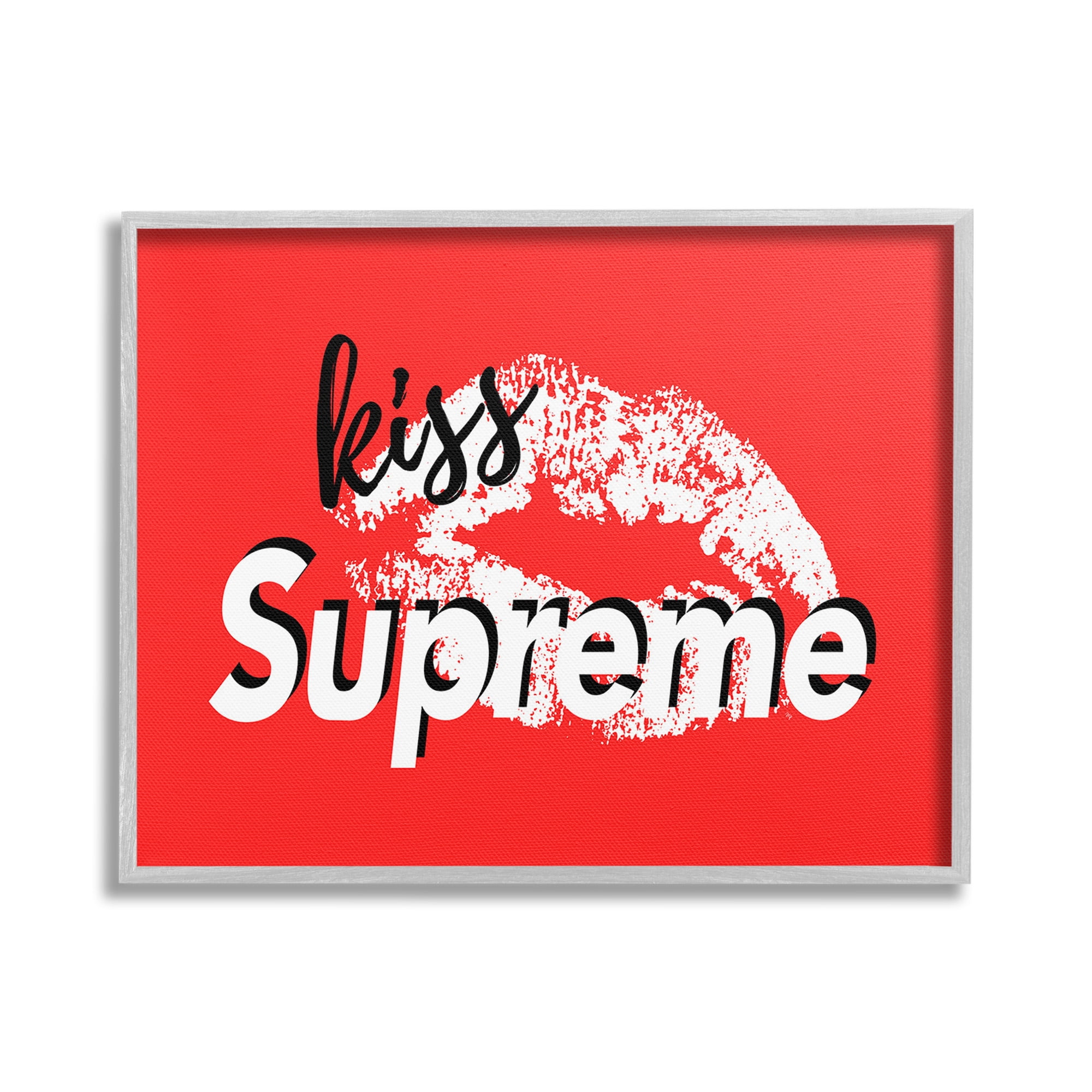 Stupell Industries Kiss Supreme on Red Beauty & Fashion Painting Gray Framed Art Print Wall Art, 20 x 16