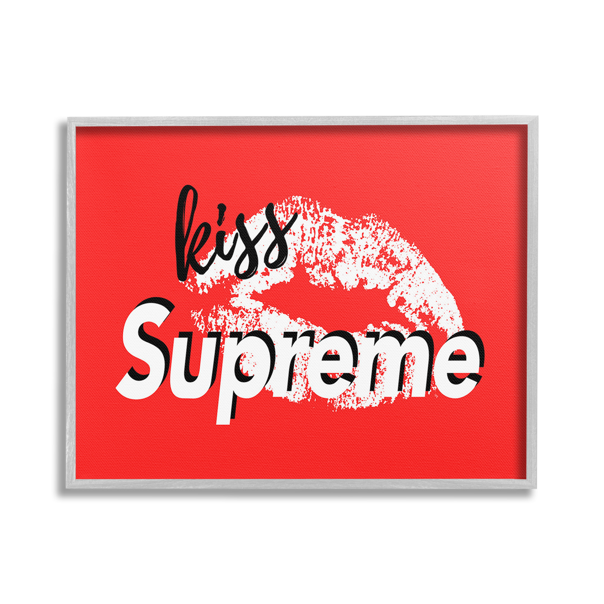 Stupell Industries Kiss Supreme on Red Beauty & Fashion Painting Gray Framed Art Print Wall Art, 30 x 24