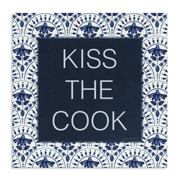 Stupell Industries Kiss The Cook Blue Florals Canvas Wall Art design by Annie LaPoint, 24 x 24