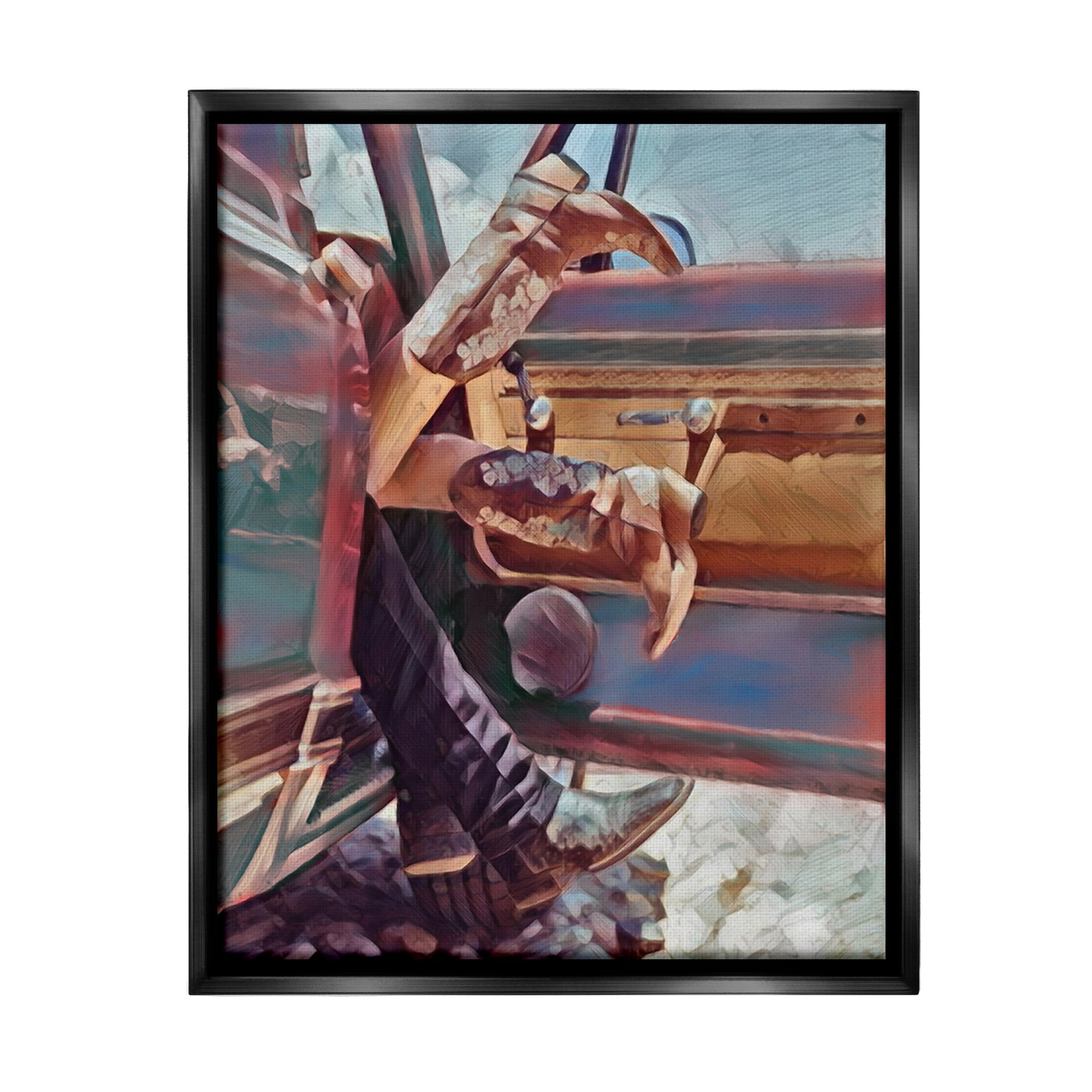 Stupell Industries Kissing Couple in Car Transportation Painting Black Floater Framed Canvas Art Print Wall Art, 17 x 21