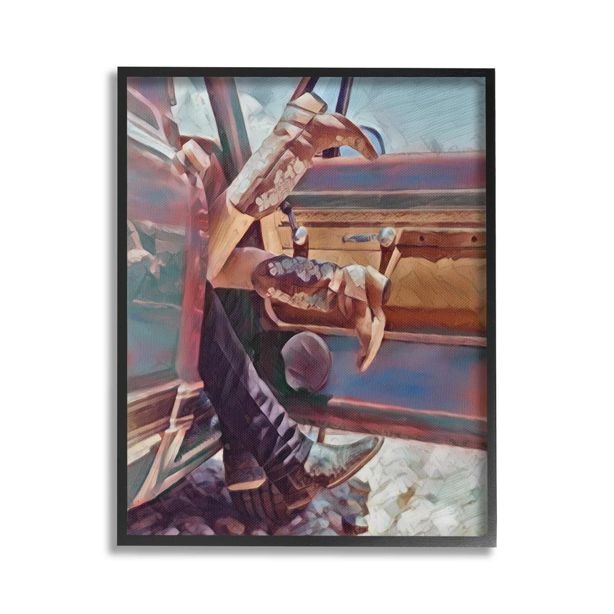 Stupell Industries Kissing Couple in Car Transportation Painting Black Framed Art Print Wall Art, 24 x 30