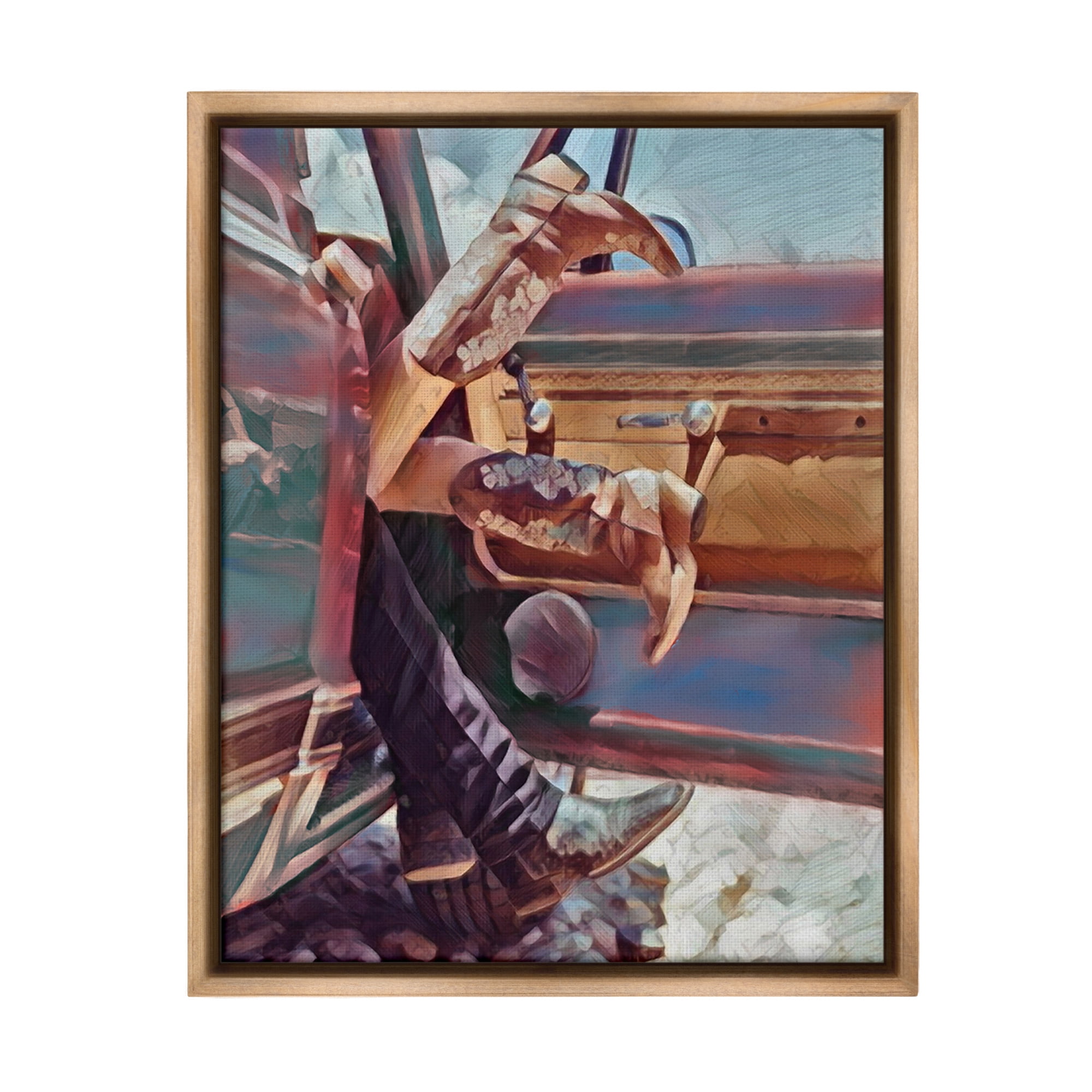 Stupell Industries Kissing Couple in Car Transportation Painting Brown Floater Framed Canvas Art Print Wall Art, 17 x 21