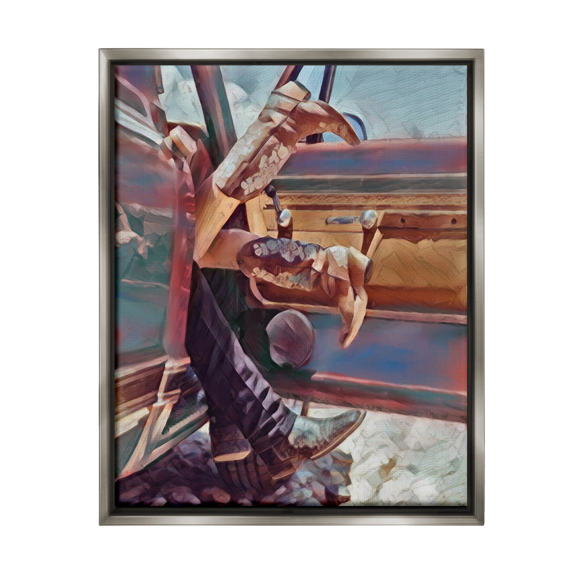 Stupell Industries Kissing Couple in Car Transportation Painting Gray Floater Framed Canvas Art Print Wall Art, 17 x 21