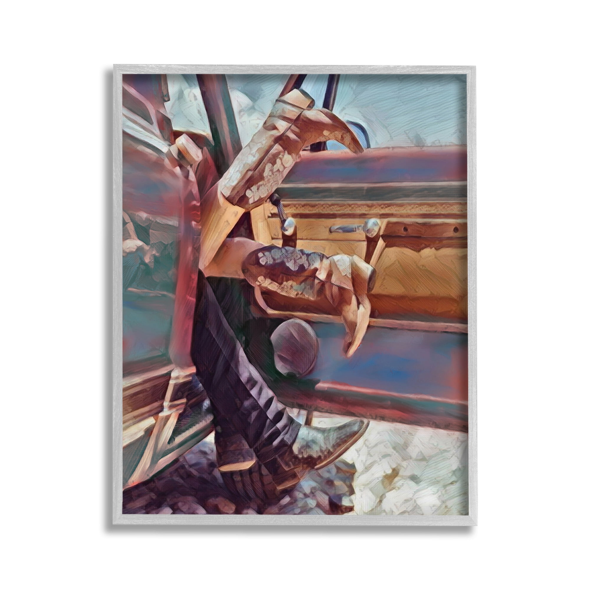 Stupell Industries Kissing Couple in Car Transportation Painting Gray Framed Art Print Wall Art, 11 x 14