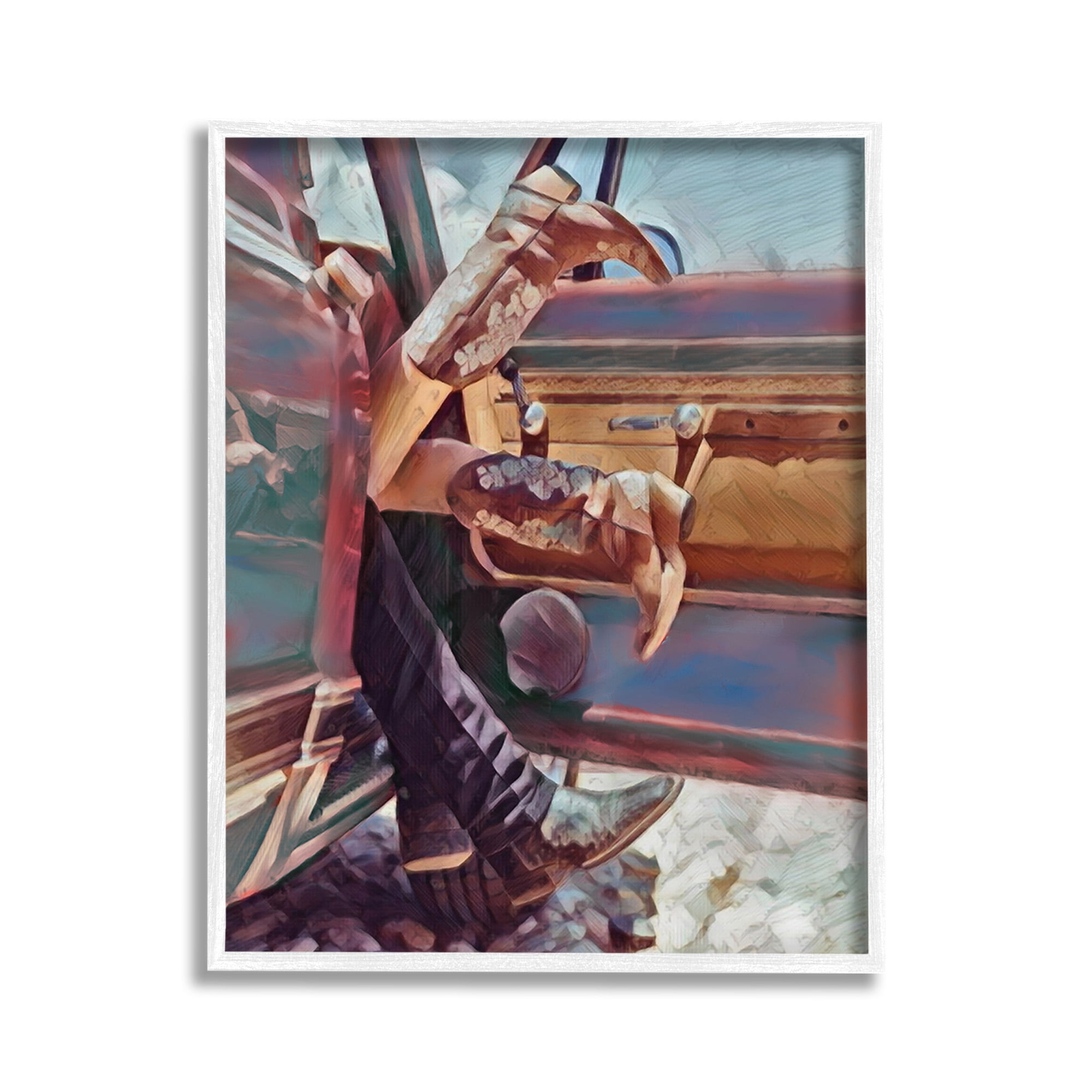 Stupell Industries Kissing Couple in Car Transportation Painting White Framed Art Print Wall Art, 11 x 14