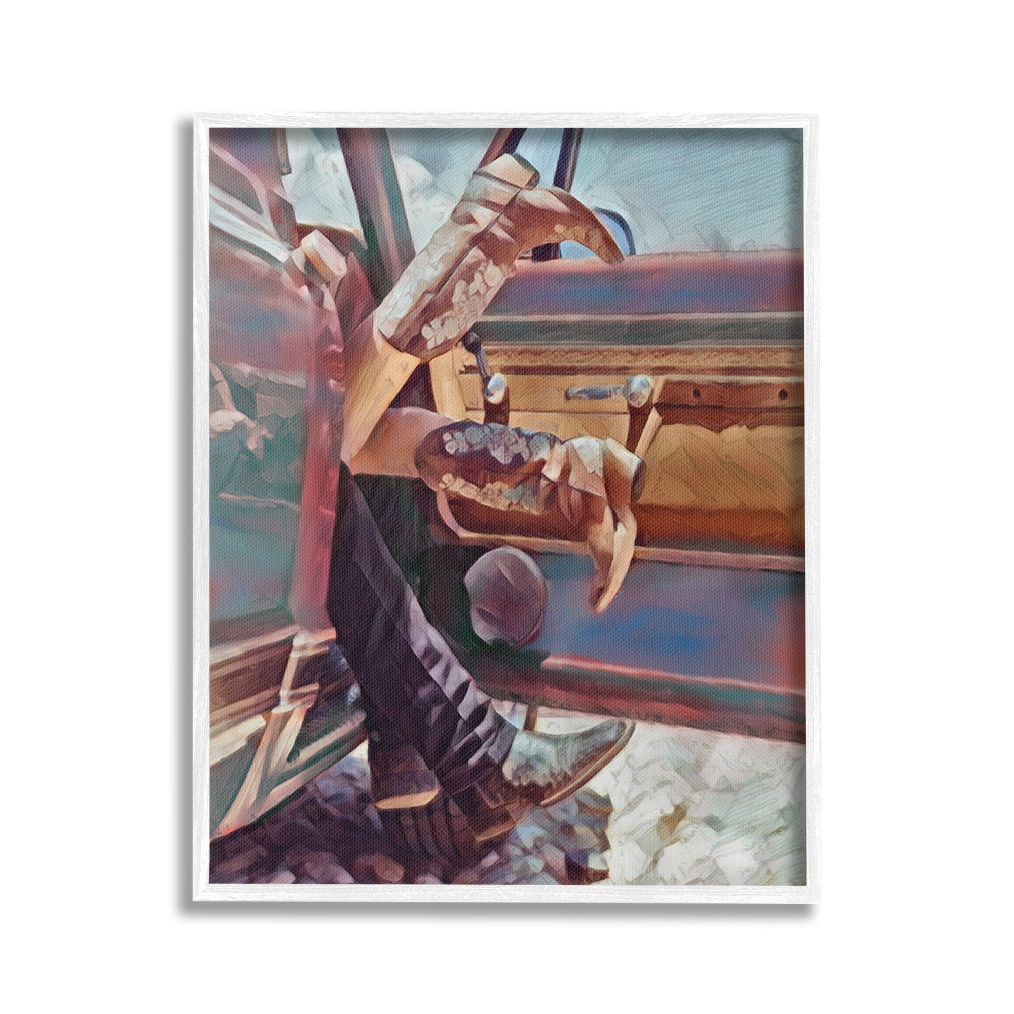 Stupell Industries Kissing Couple in Car Transportation Painting White Framed Art Print Wall Art, 16 x 20