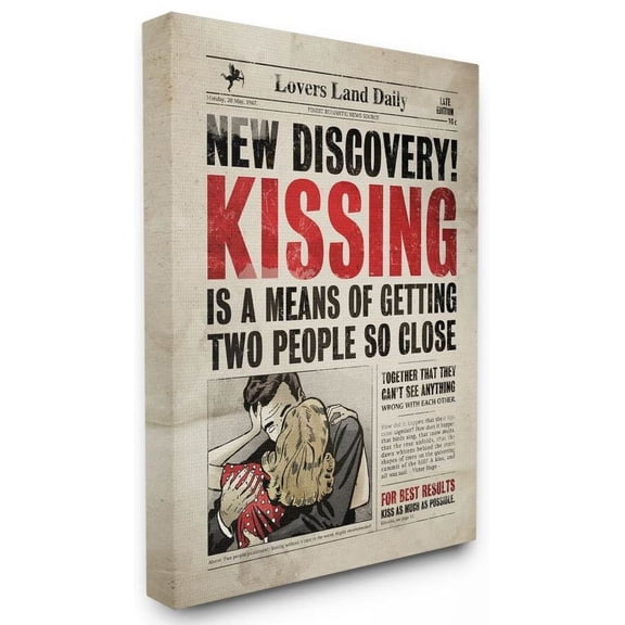 Stupell Industries Kissing Funny Newspaper Vintage Comic Book Design Canvas Wall Art by Ester Kay