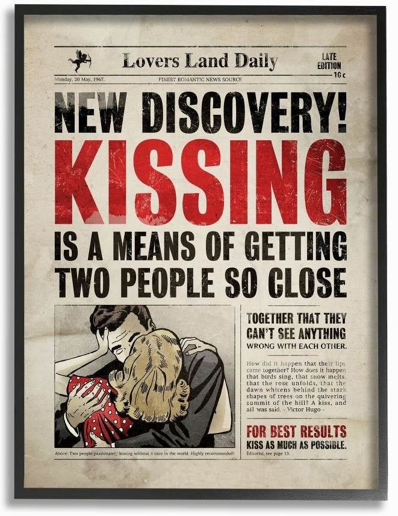 Stupell Industries Kissing Funny Newspaper Vintage Comic Book Design Framed Wall Art by Ester Kay