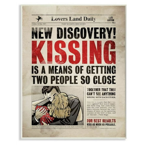 Stupell Industries Kissing Funny Newspaper Vintage Comic Book Design Wall Plaque by Ester Kay