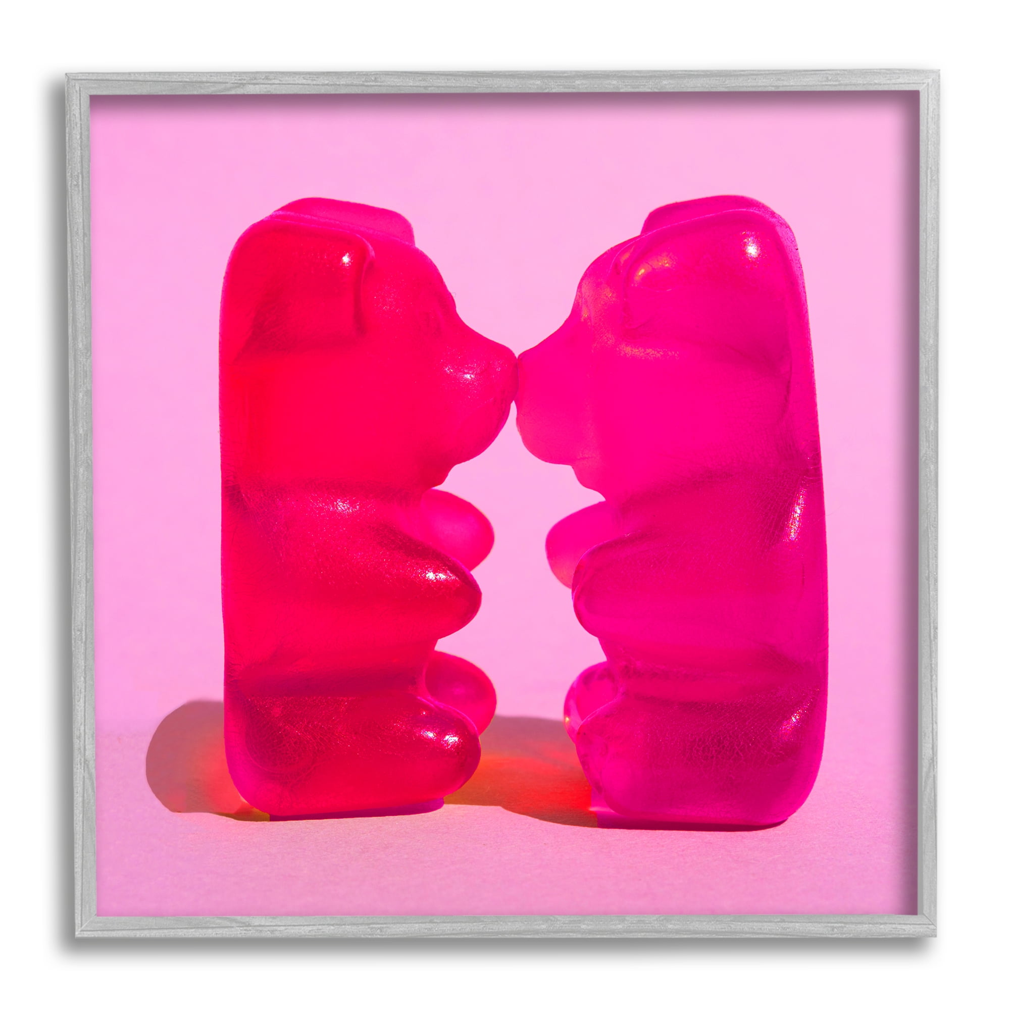 Stupell Industries Kissing Gummy Candy Bears Food & Beverage Painting Gray Framed Art Print Wall Art, 17 x 17
