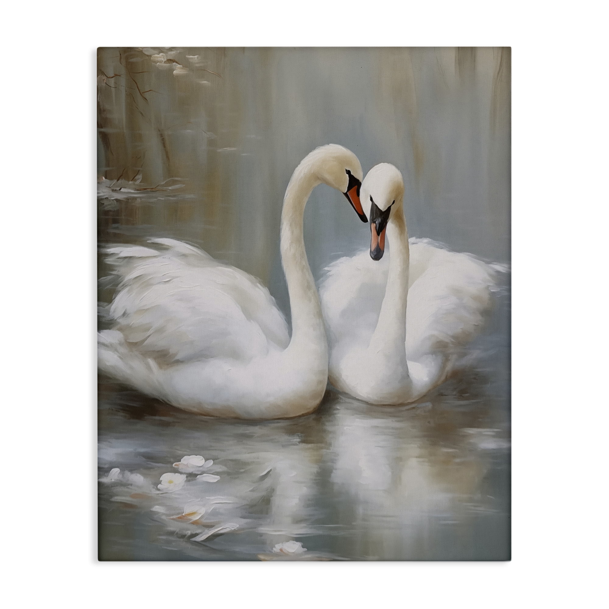 Stupell Industries Kissing Swans on Pond Animals Painting Wrapped Canvas Canvas Art Print Wall Art, 30 x 40