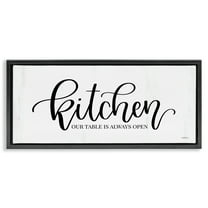 Stupell Industries Kitchen Always Open Typography Painting Black Floater Framed Art Print Wall Art, 25 x 11