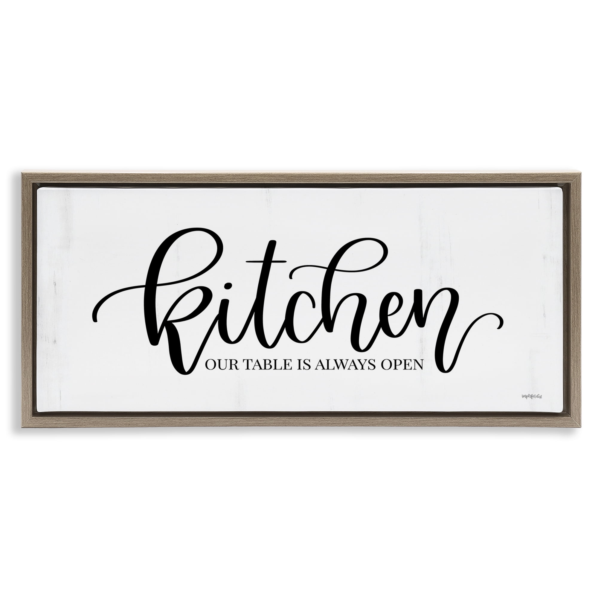 Stupell Industries Kitchen Always Open Typography Painting Brown Floater Framed Art Print Wall Art, 31 x 14