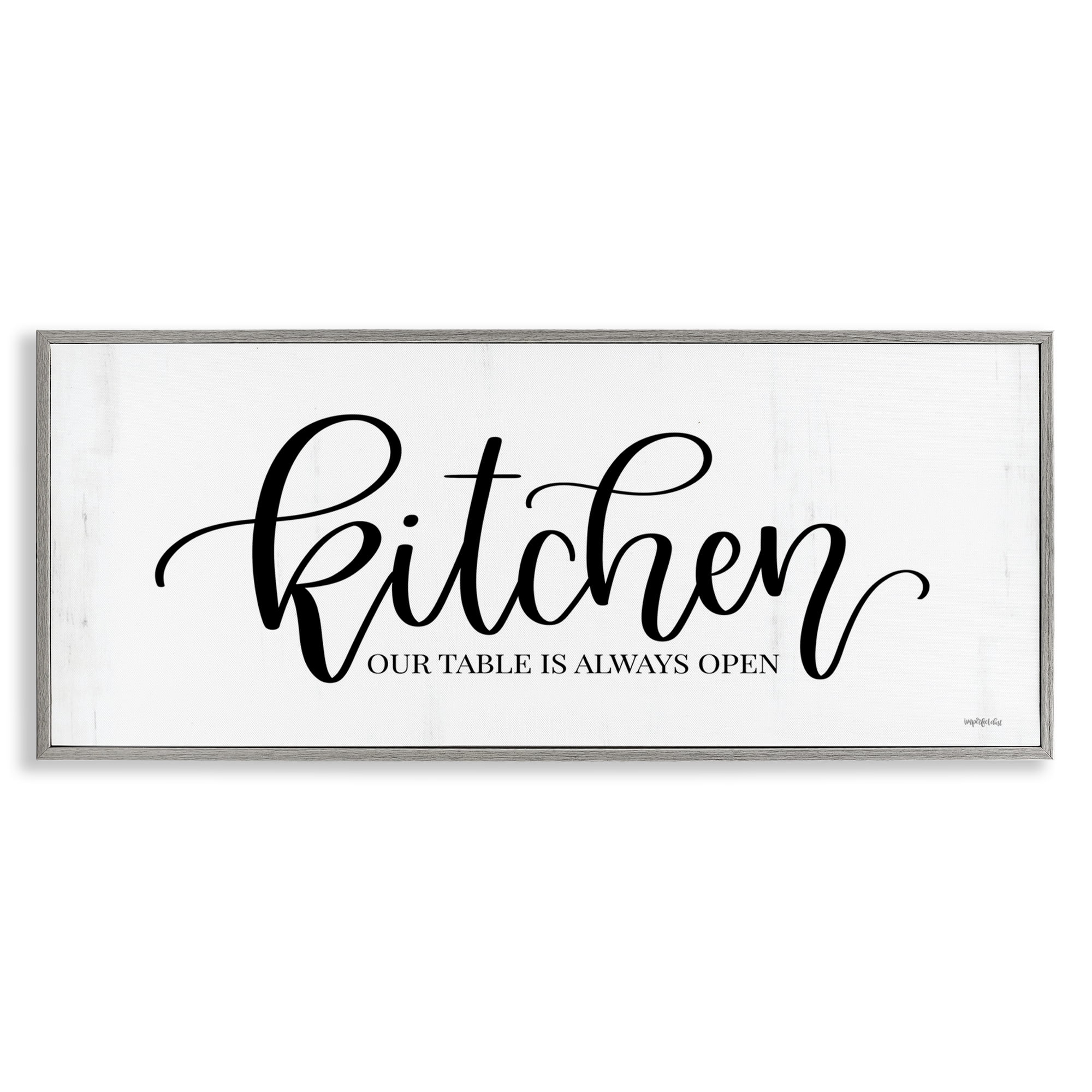 Stupell Industries Kitchen Always Open Typography Painting Gray Framed Art Print Wall Art, 30 x 13