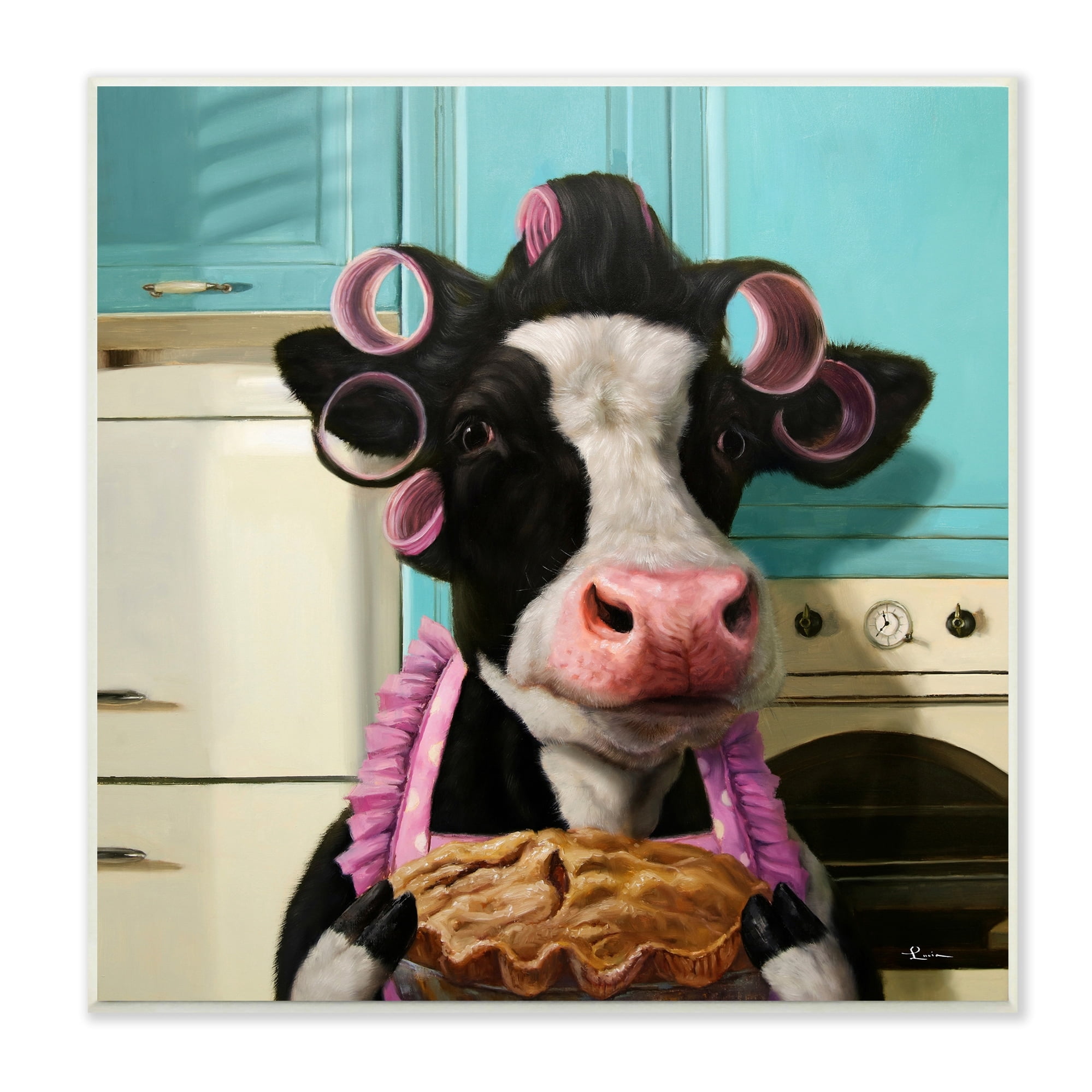 Stupell Industries Kitchen Baking Cow Farm Animal Apron Hair Rolls,12 x 12, Design by Lucia Heffernan