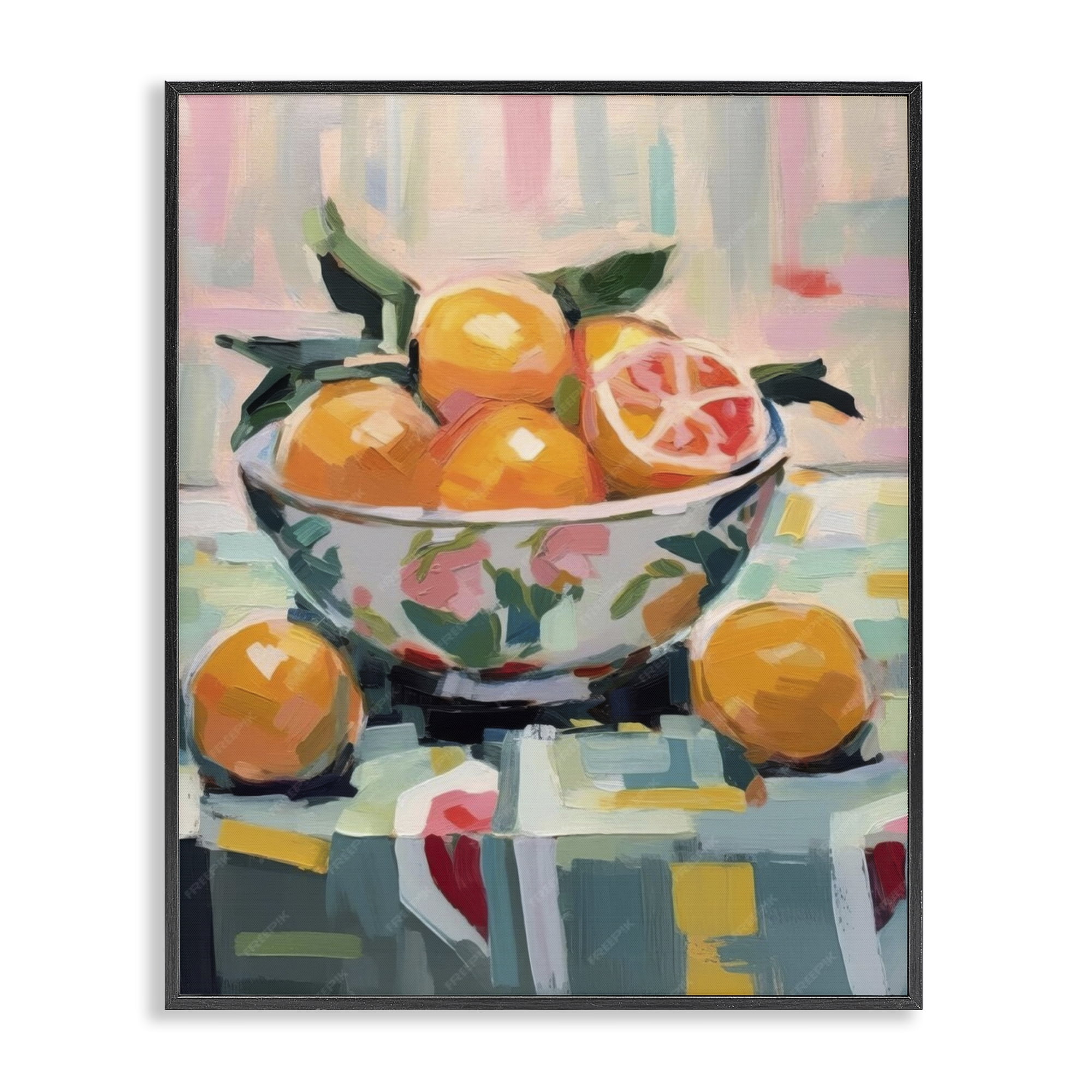 Stupell Industries Kitchen Bowl of Oranges Food & Beverage Painting Black Framed Art Print Wall Art, 16 x 20