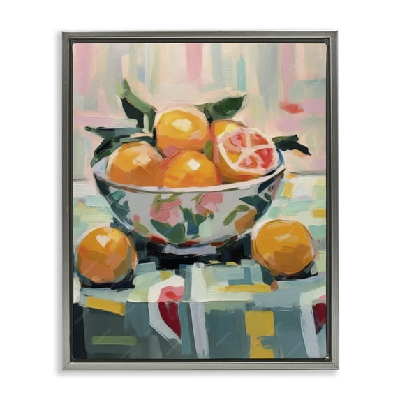 Stupell Industries Kitchen Bowl of Oranges Food & Beverage Painting Gray Floater Framed Canvas Art Print Wall Art, 25 x 31