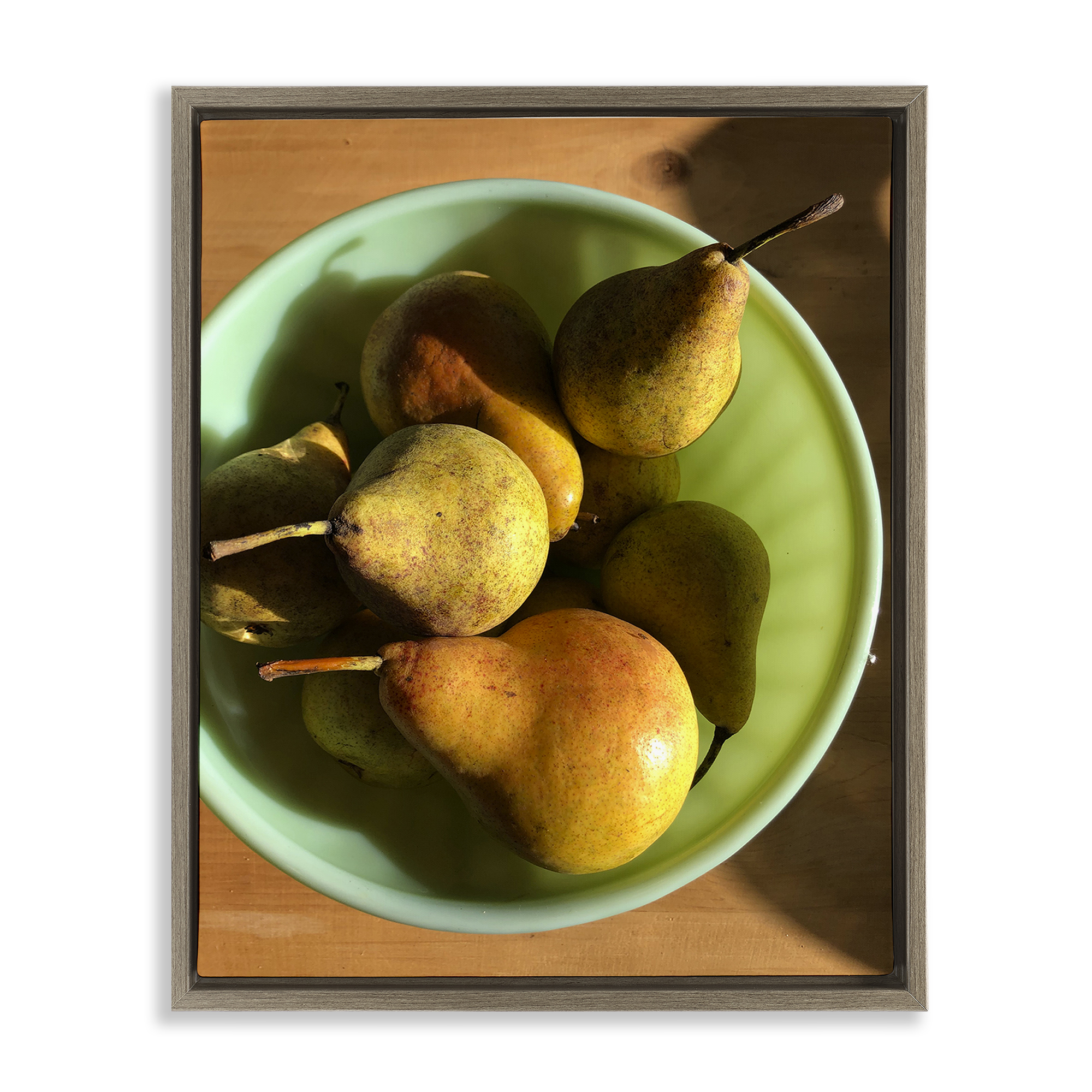 Stupell Industries Kitchen Bowl of Pears Food & Beverage Photography Brown Floater Framed Canvas Art Print Wall Art, 17 x 21
