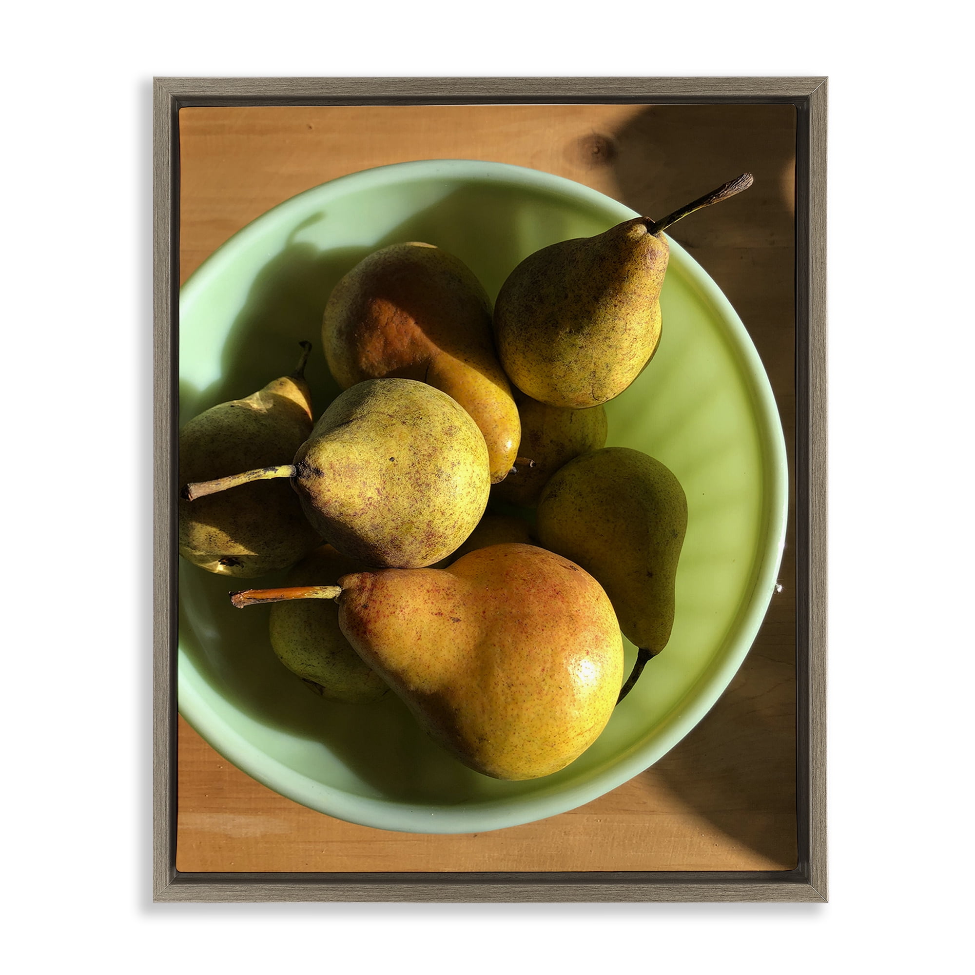 Stupell Industries Kitchen Bowl of Pears Food & Beverage Photography Brown Floater Framed Canvas Art Print Wall Art, 25 x 31