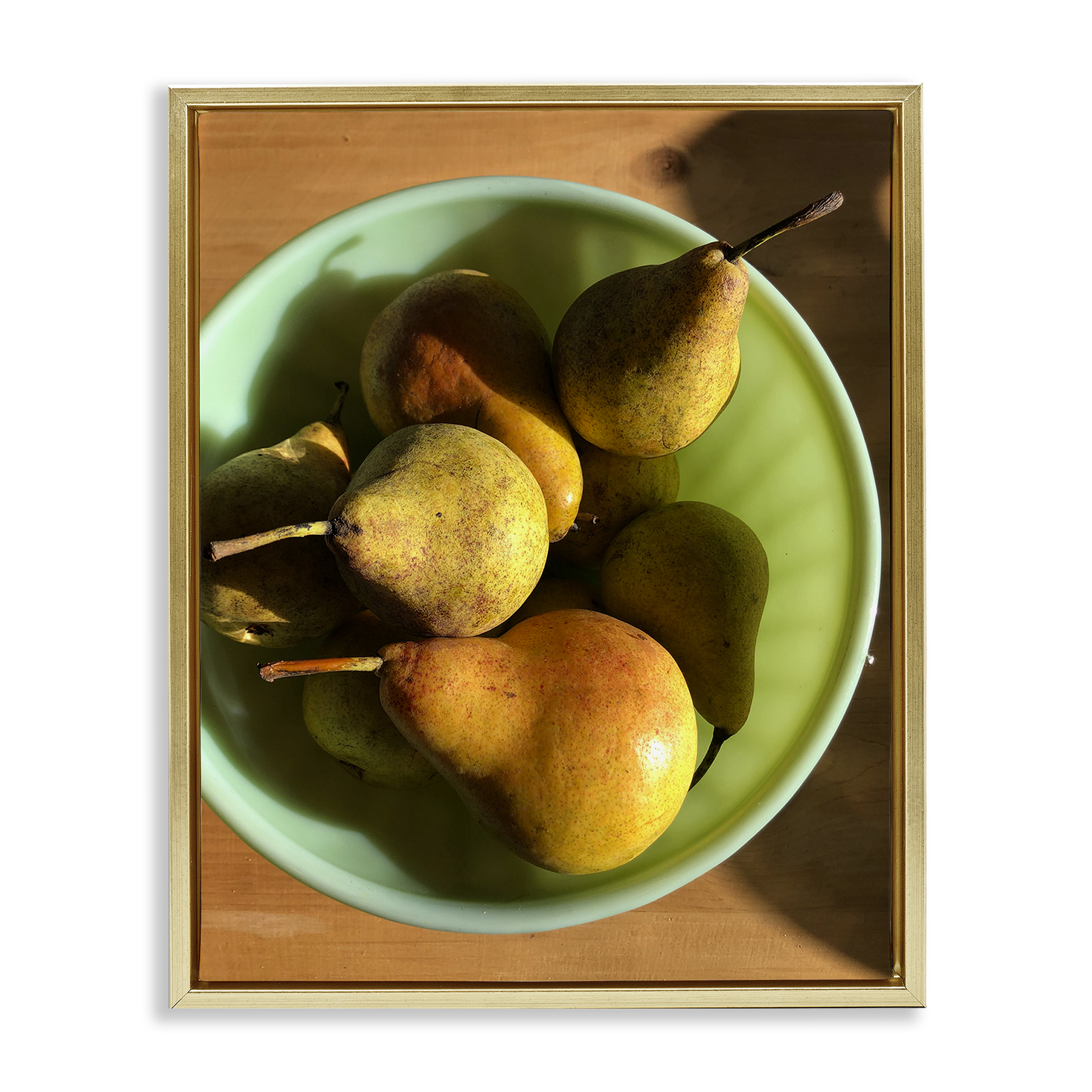 Stupell Industries Kitchen Bowl of Pears Food & Beverage Photography Gold Floater Framed Canvas Art Print Wall Art, 25 x 31