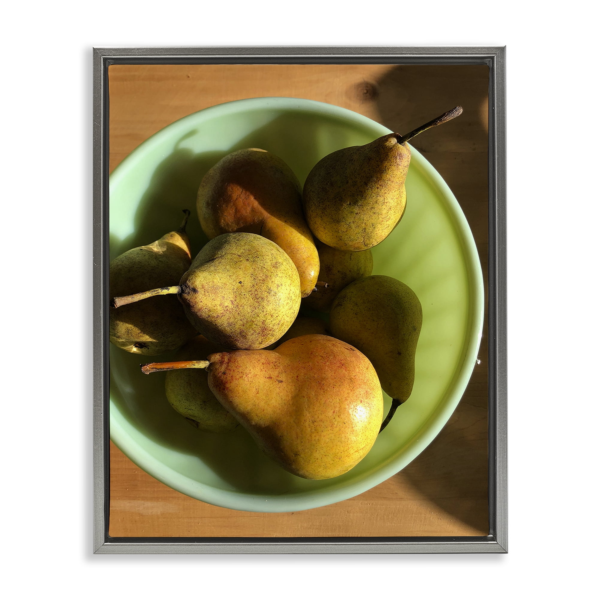 Stupell Industries Kitchen Bowl of Pears Food & Beverage Photography Gray Floater Framed Canvas Art Print Wall Art, 17 x 21