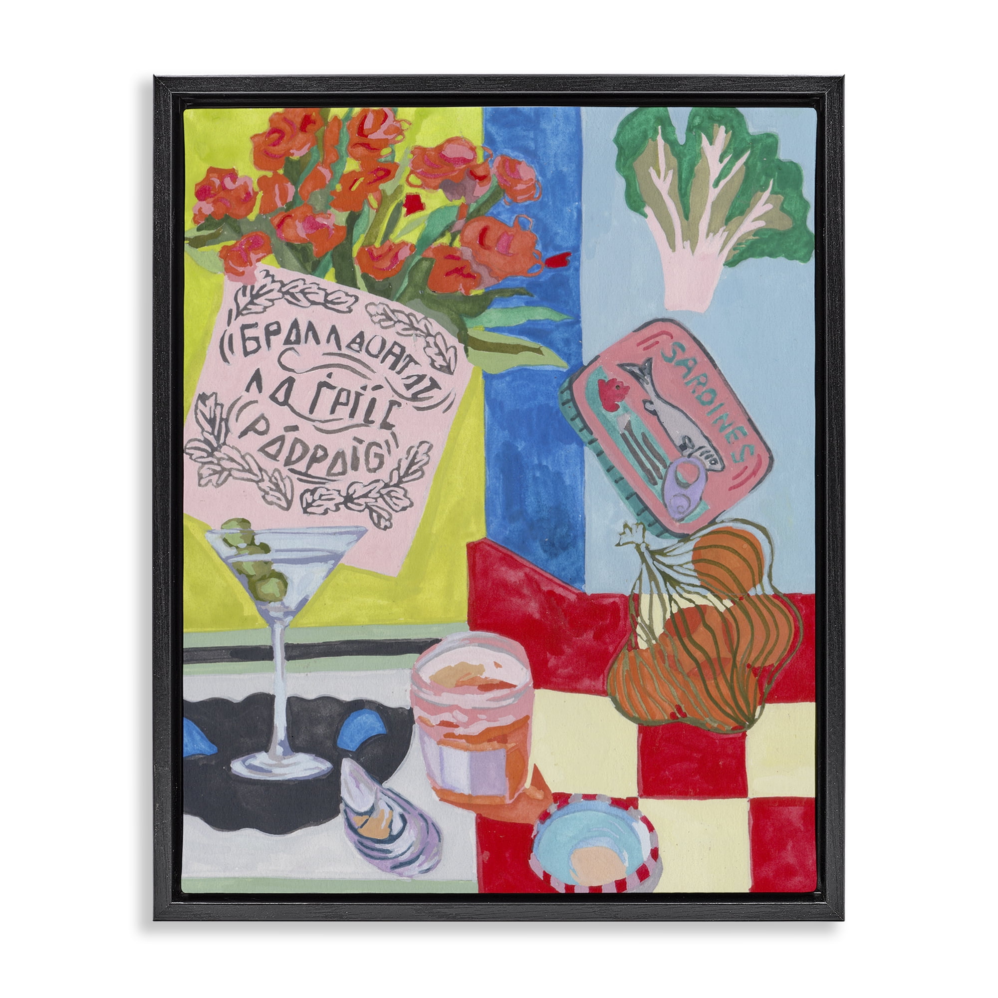 Stupell Industries Kitchen Checkered Still Life Black Framed Floater Canvas Wall Art, design by Melissa Wang