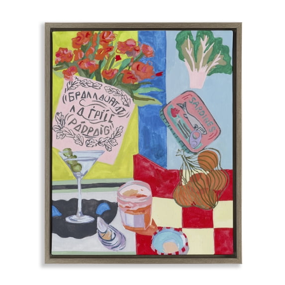 Stupell Industries Modern Kitchen Checkered Still Life Brown Floating Frame Canvas Art, 25 x 31, by Melissa Wang