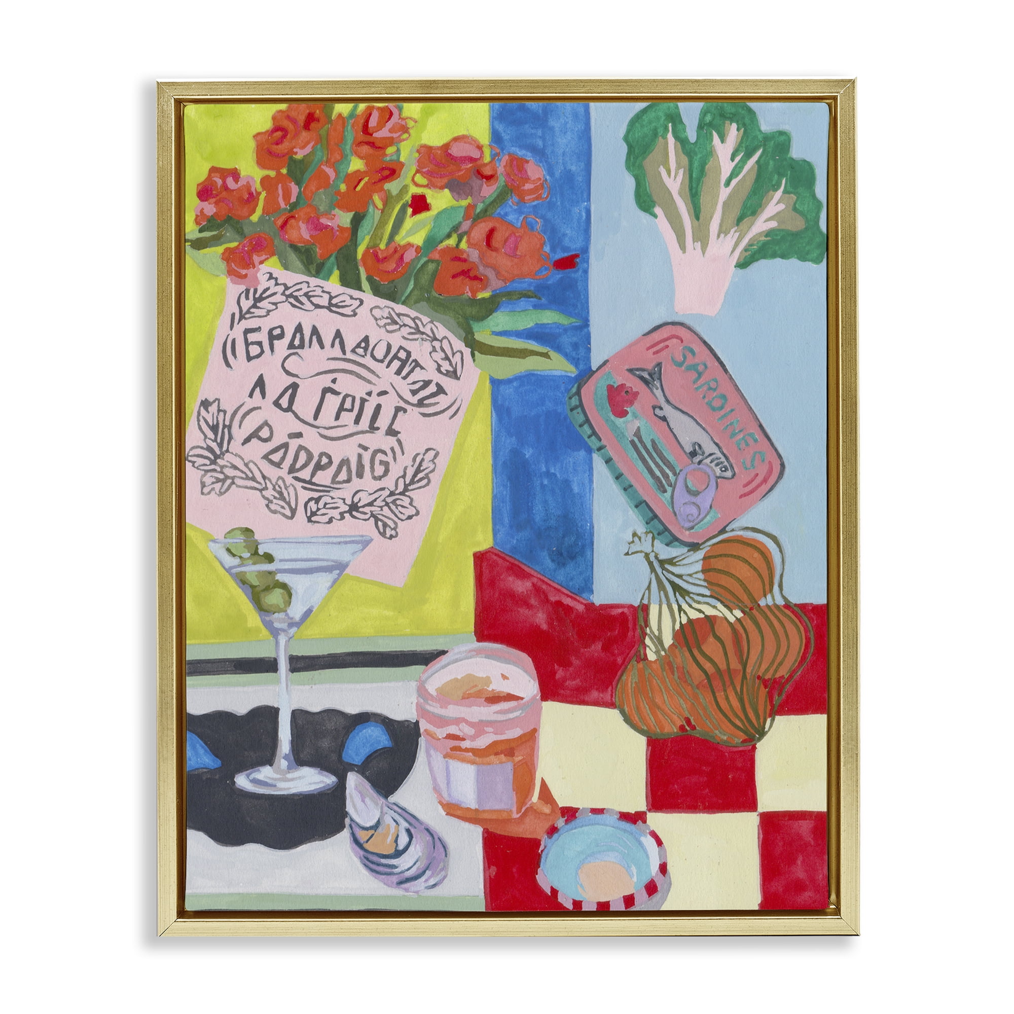 Stupell Industries Kitchen Checkered Still Life Gold Framed Floater Canvas Wall Art, design by Melissa Wang