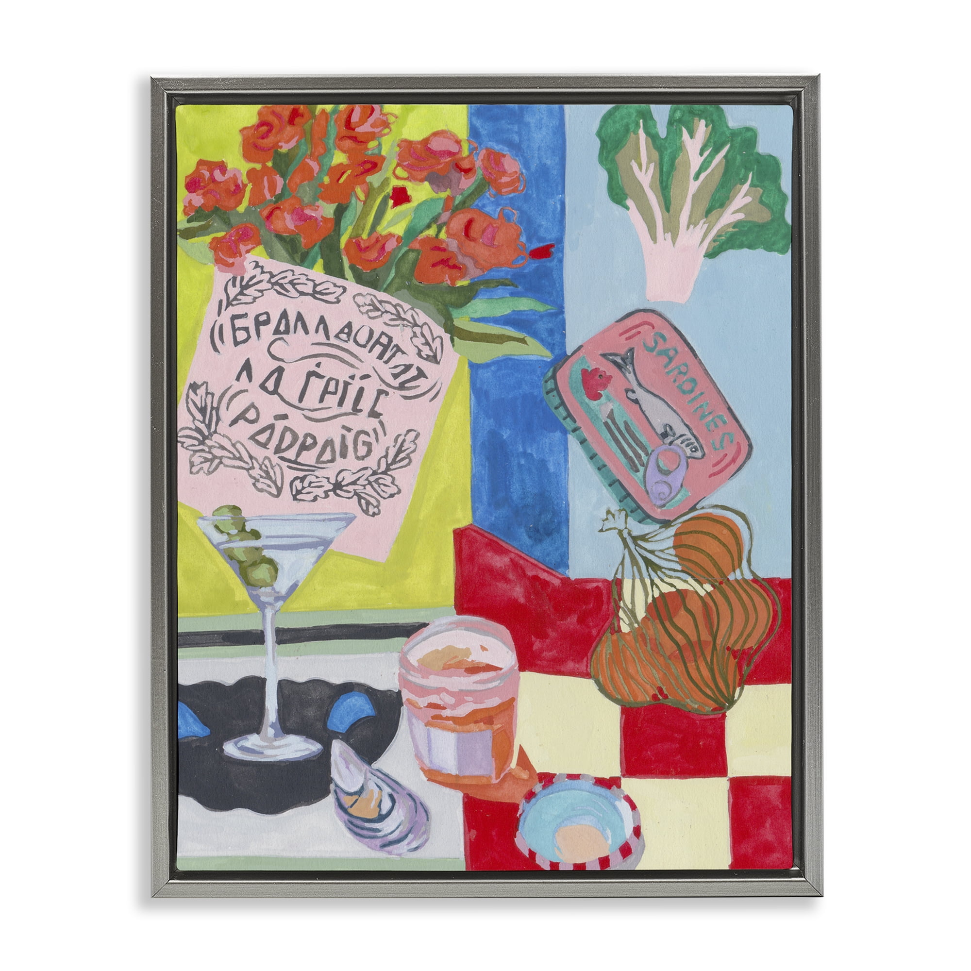 Stupell Industries Kitchen Checkered Still Life Gray Framed Floater Canvas Wall Art, design by Melissa Wang