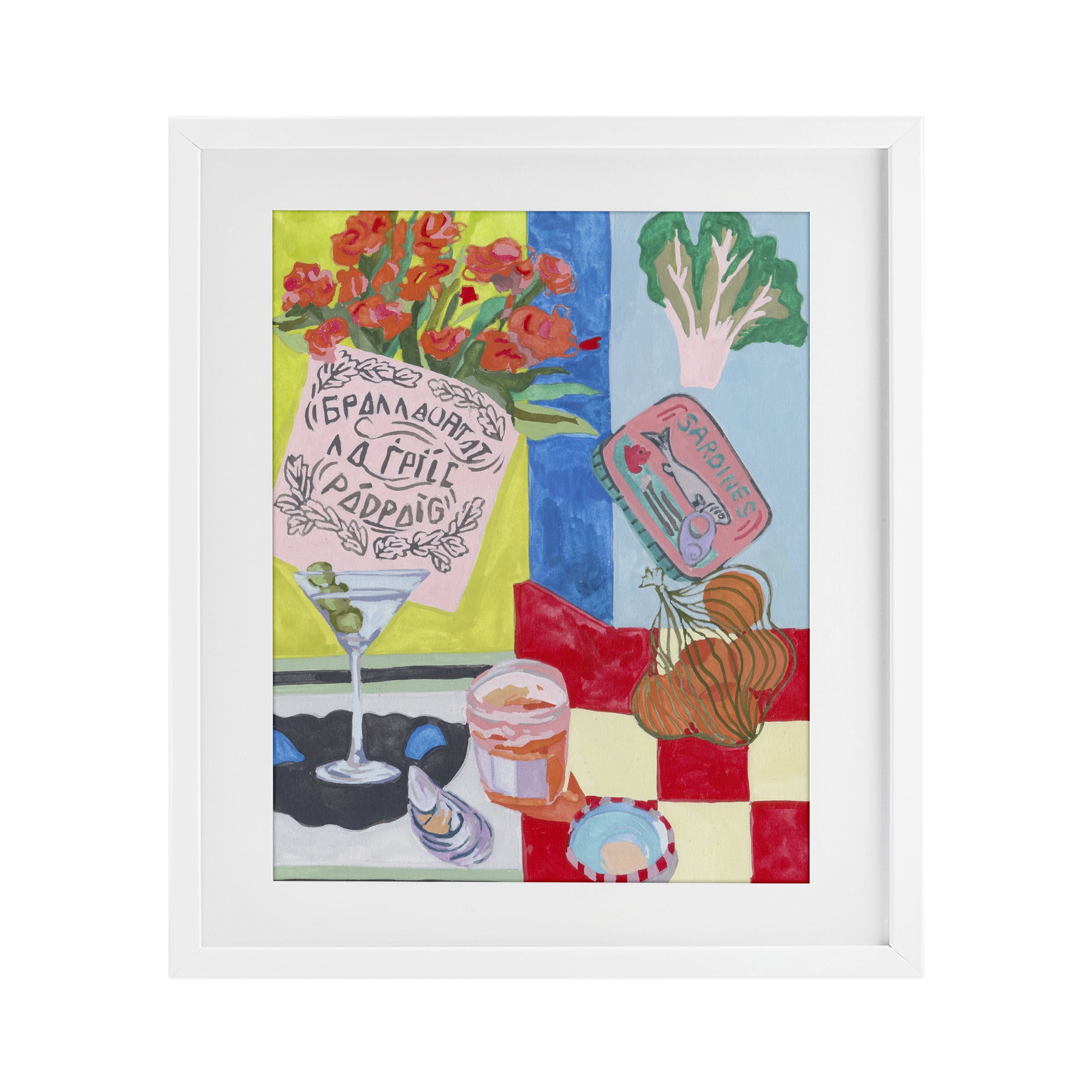 Stupell Industries Kitchen Checkered Still Life White Framed Print Under Glass, design by Melissa Wang