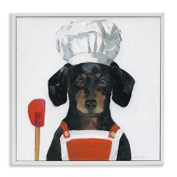 Stupell Industries Kitchen Chef Dog Animals Painting White Framed Art Print Wall Art, 24 x 24