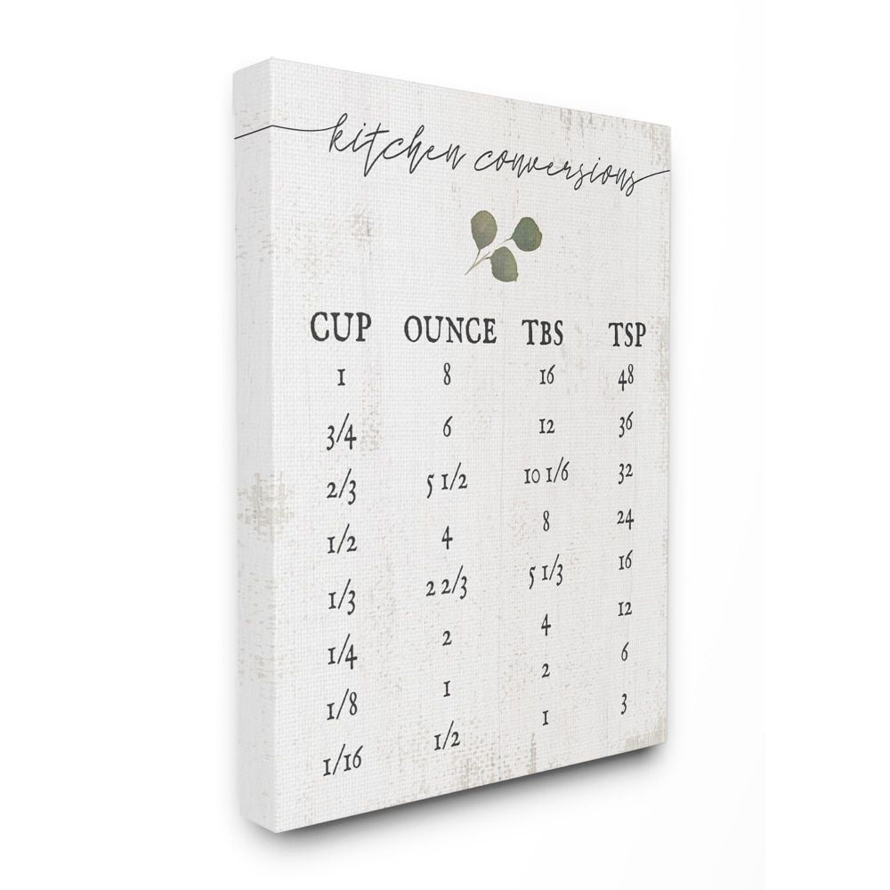 Stupell Industries Kitchen Conversion Chart Neutral Gray Word Design Canvas Wall Art by Daphne Polselli