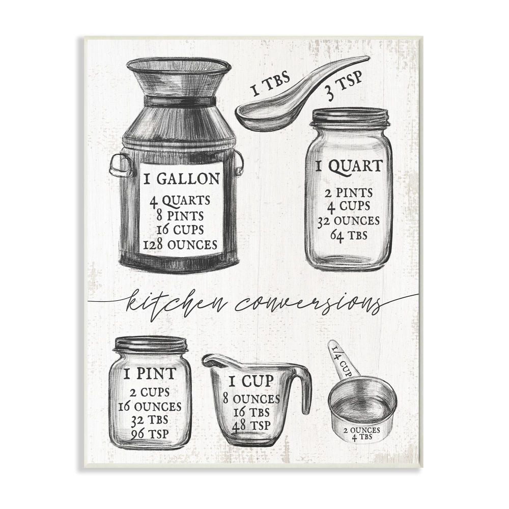 Stupell Industries Kitchen Conversion Chart Neutral Gray Word Drawing Design Wall Plaque by Daphne Polselli