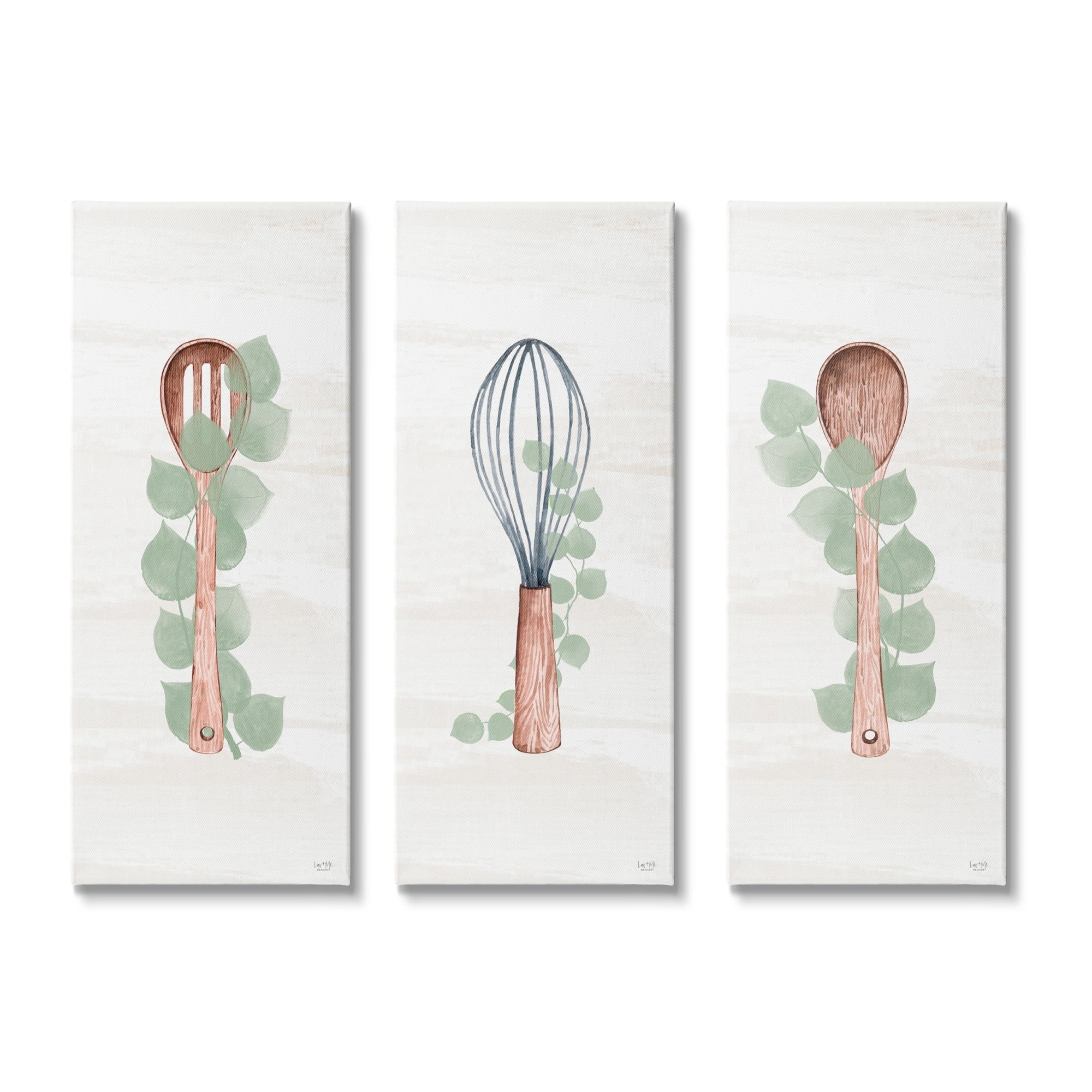 Stupell Industries Kitchen Cooking Utensils Whisk Spoon Botanical Eucalyptus Canvas Wall Art, 10 x 24, Design by Lux + Me Designs