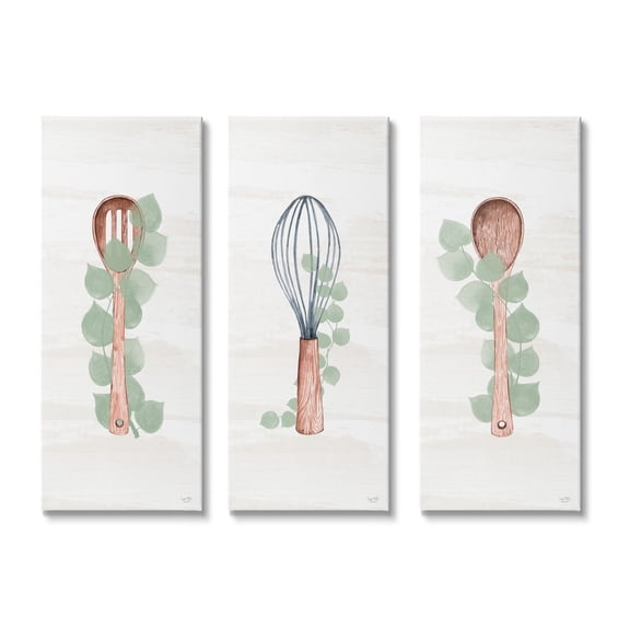 Stupell Industries Kitchen Cooking Utensils Whisk Spoon Botanical Eucalyptus Canvas Wall Art, 10 x 24, Design by Lux + Me Designs