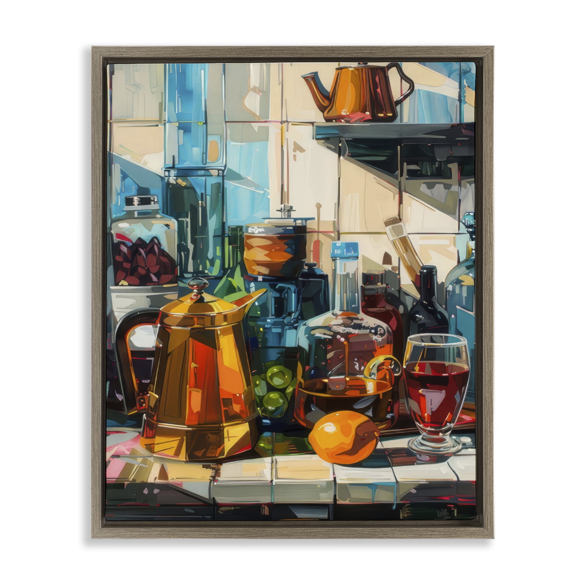 Stupell Industries Kitchen Counter Cocktails Food & Beverage Painting Brown Floater Framed Canvas Art Print Wall Art, 17 x 21