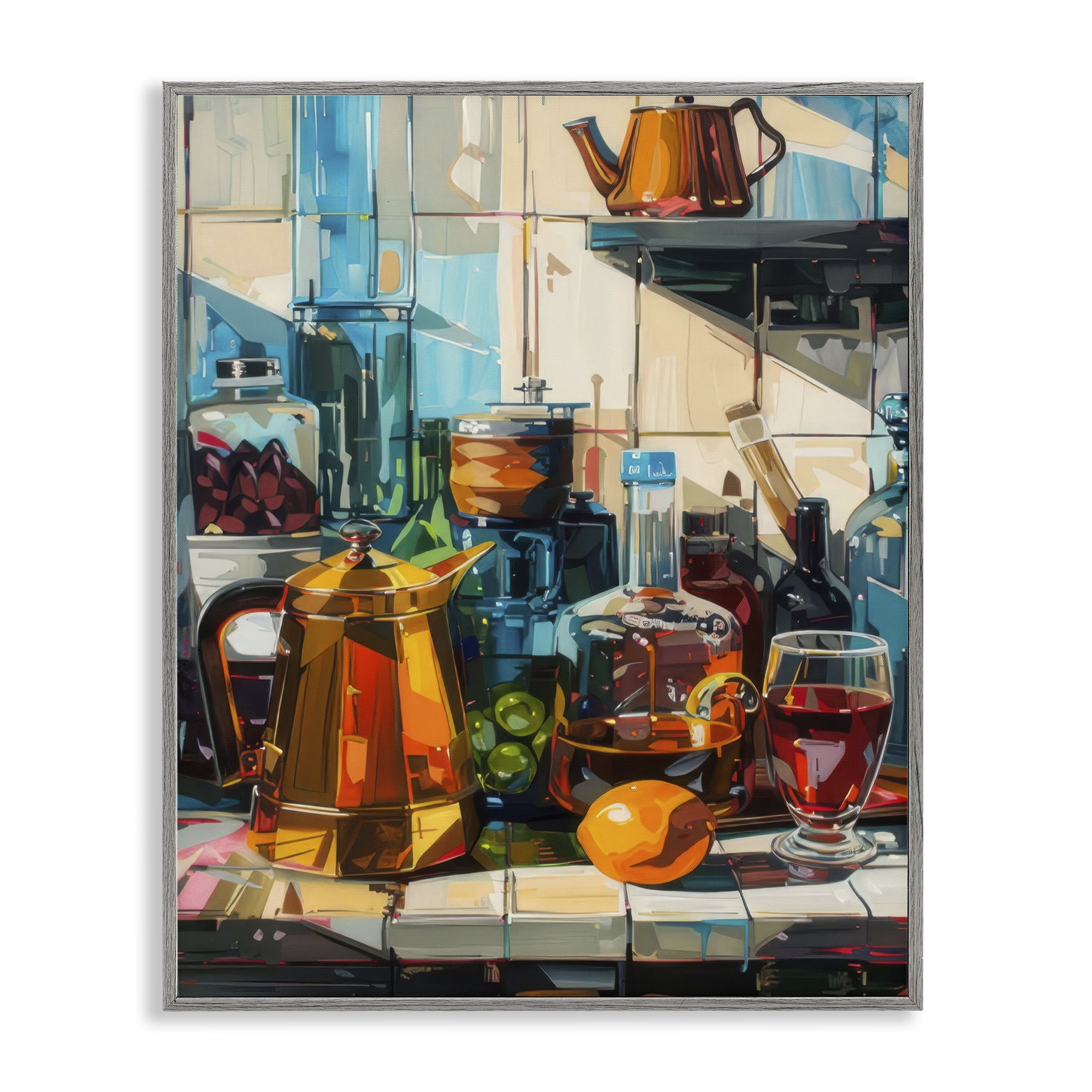 Stupell Industries Kitchen Counter Cocktails Food & Beverage Painting Gray Framed Art Print Wall Art, 16 x 20