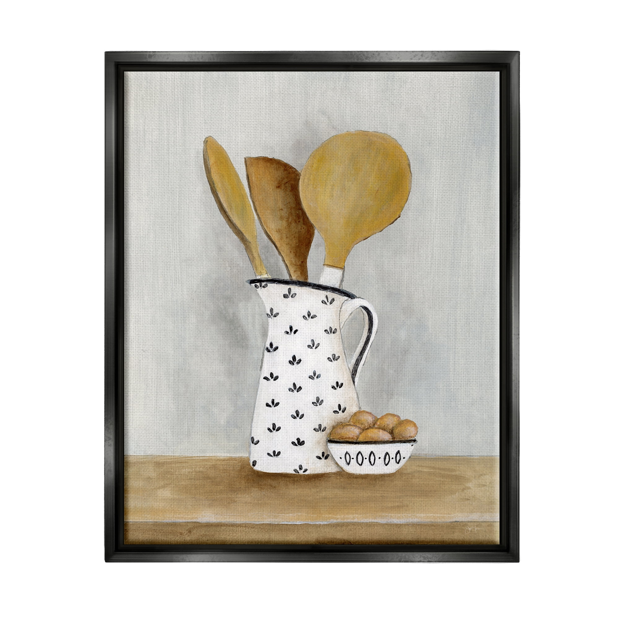 Stupell Industries Kitchen Eggs & Utensils Still Life Food & Beverage Painting Black Floater Framed Art Print Wall Art